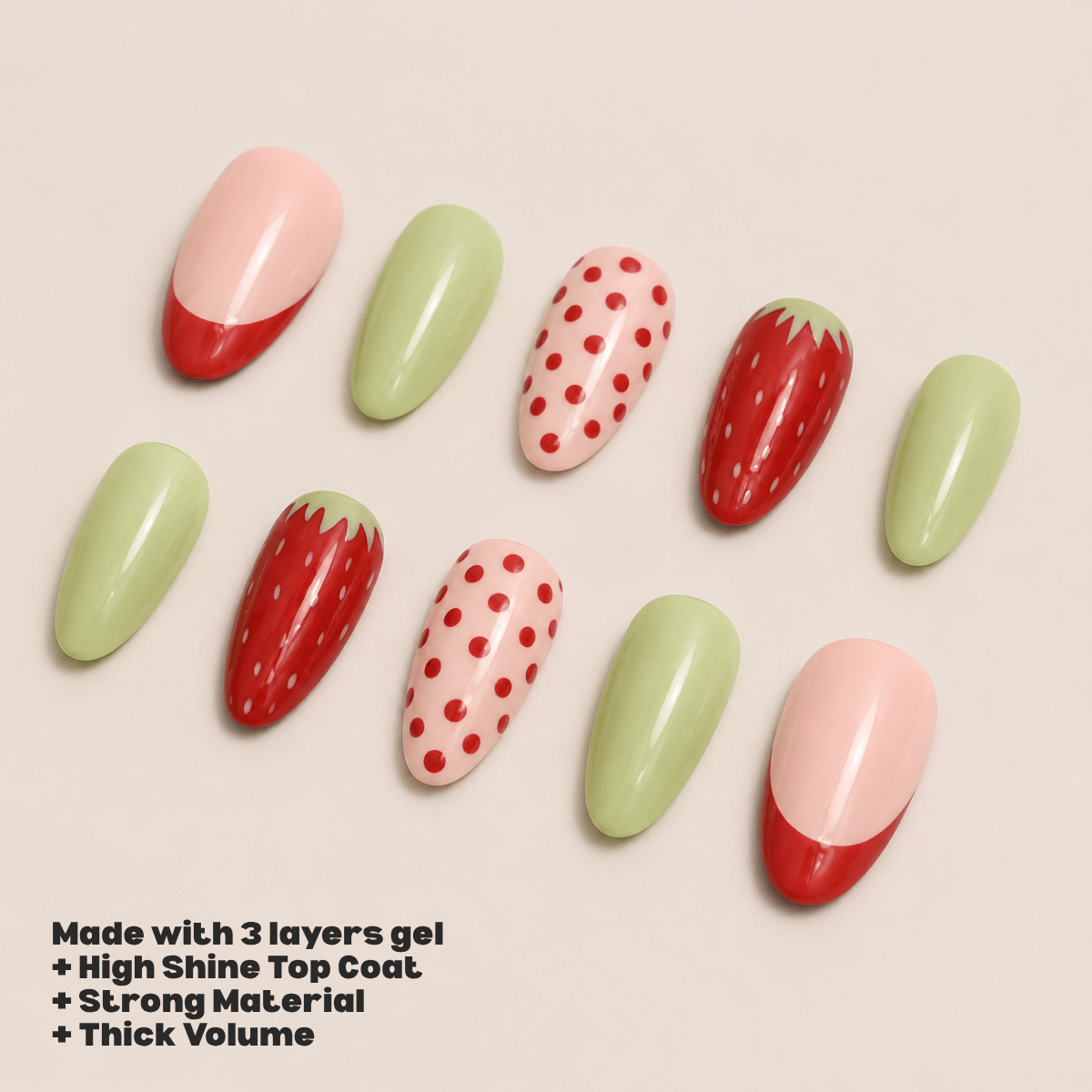 Busya Nails - Strawberry Park Pressed On Nails Kuku Palsu Free Tools