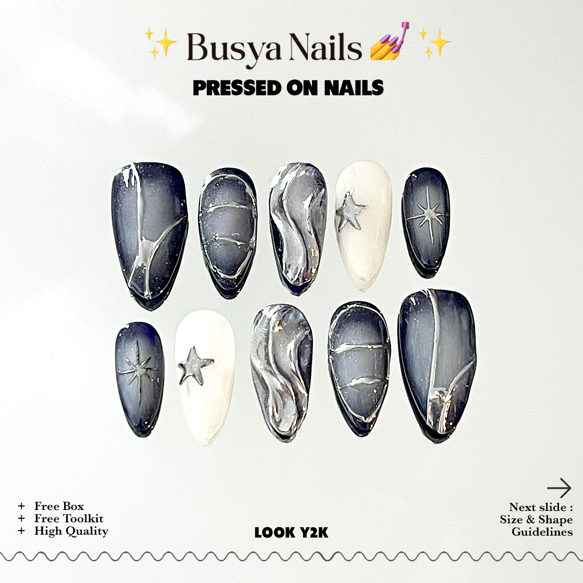 Busya Nails - Look Y2K Pressed On Nails Kuku Palsu Free Tools