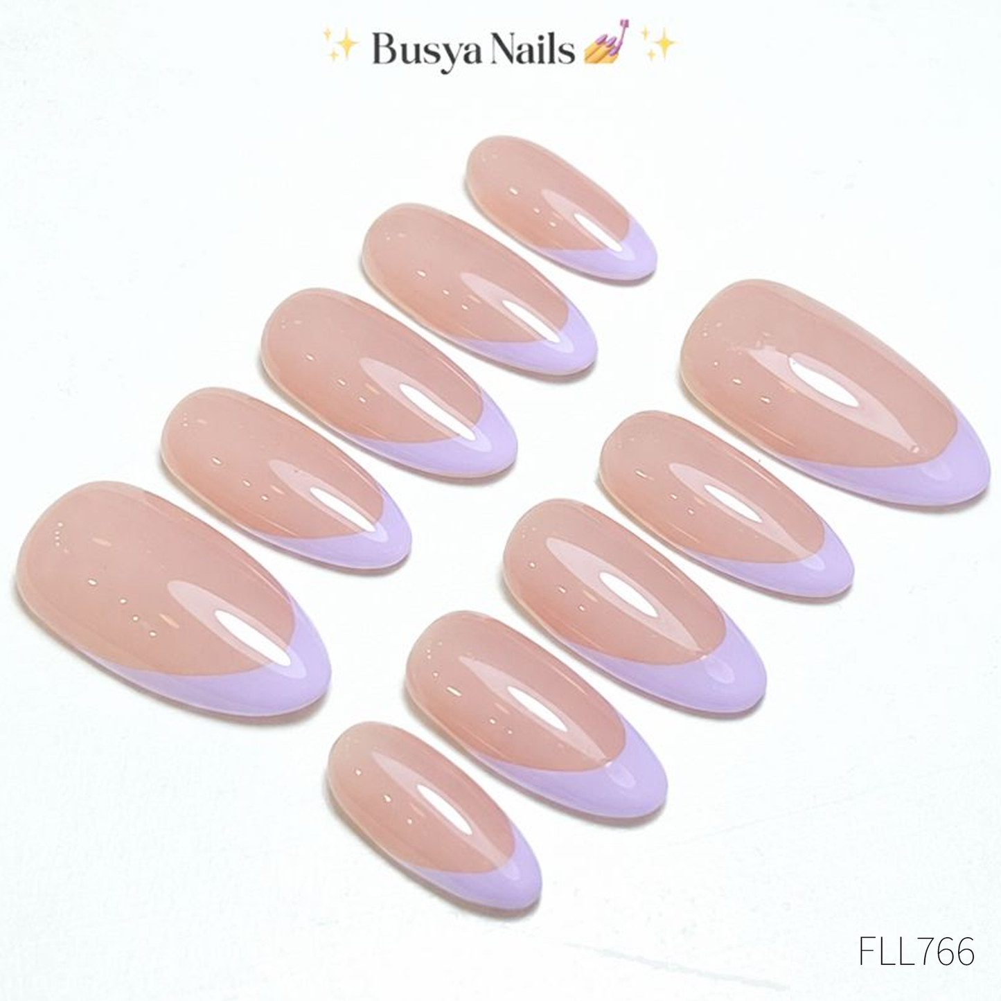 Busya Nails - French Lavender Light Gel Nail Art Kuku Palsu Pressed On Nails Gel Free Toolkit