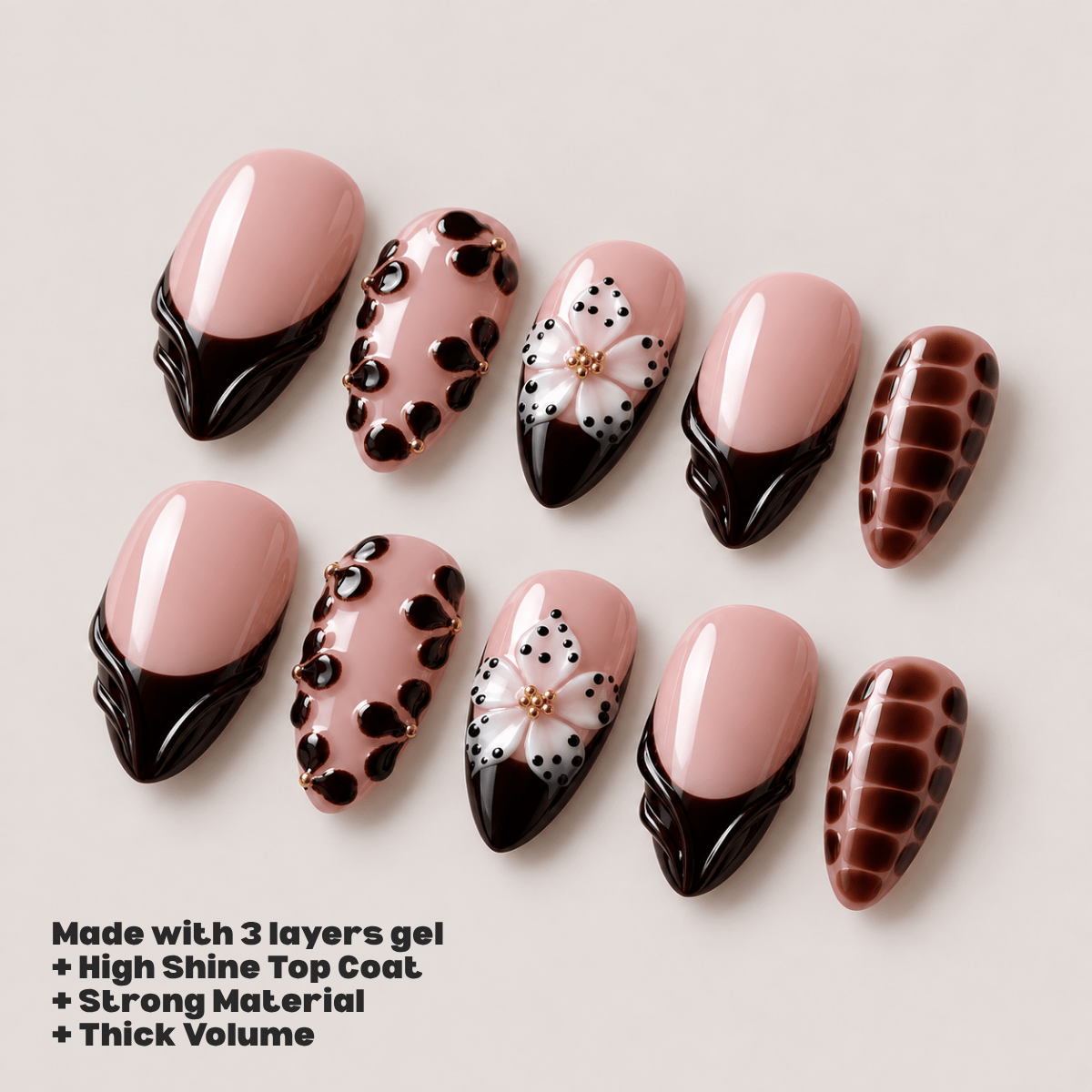 Busya Nails - Chocolate Glaze Pressed On Nails Kuku Palsu Free Tools