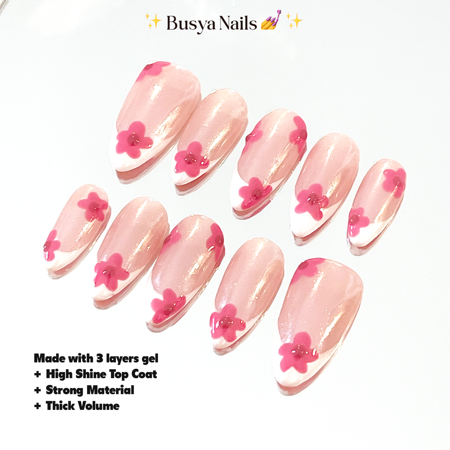Busya Nails - French Glazed Pink Cosmos Pressed On Nails Kuku Palsu Free Tools