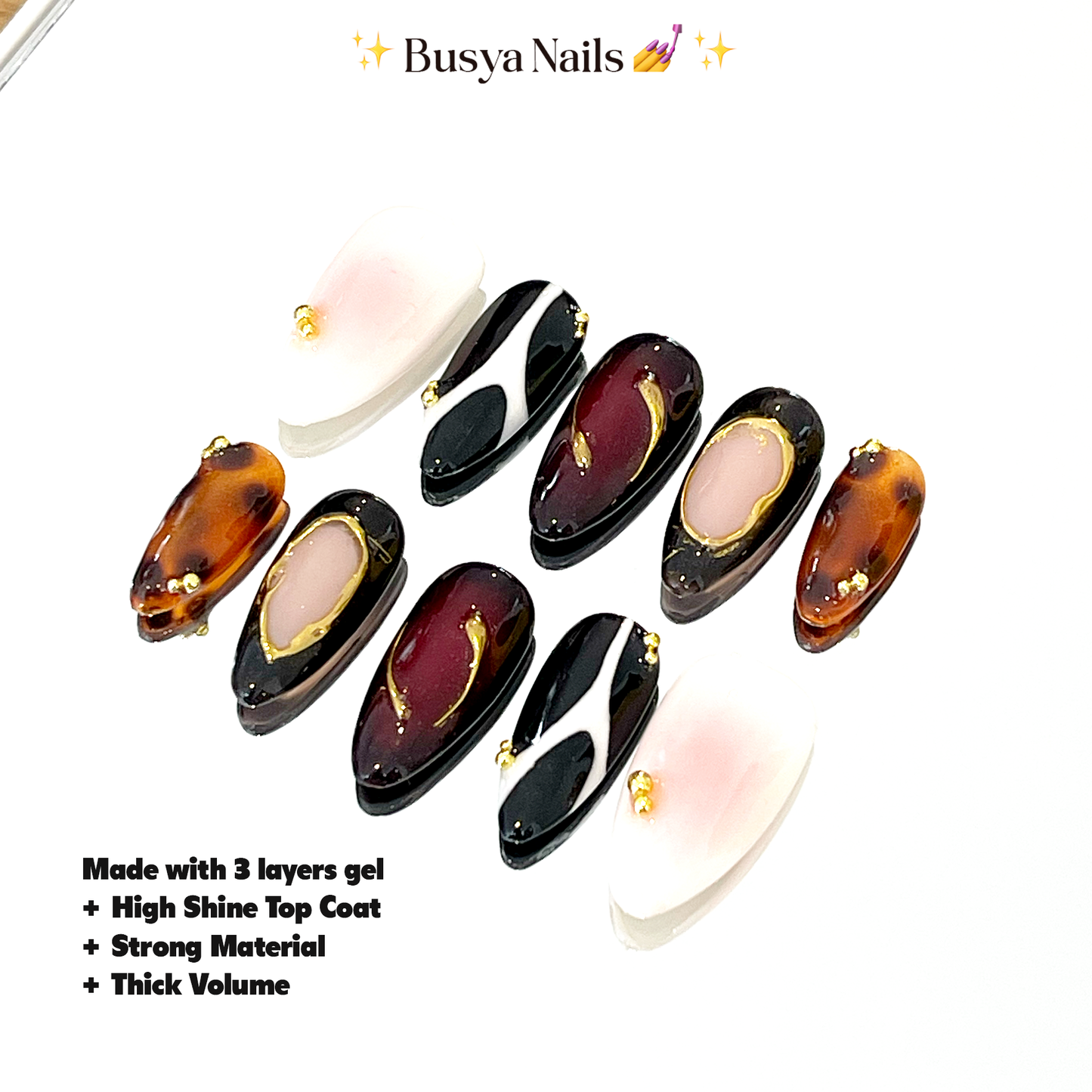 Busya Nails - Red Midnight Pressed On Nails Kuku Palsu Free Tools