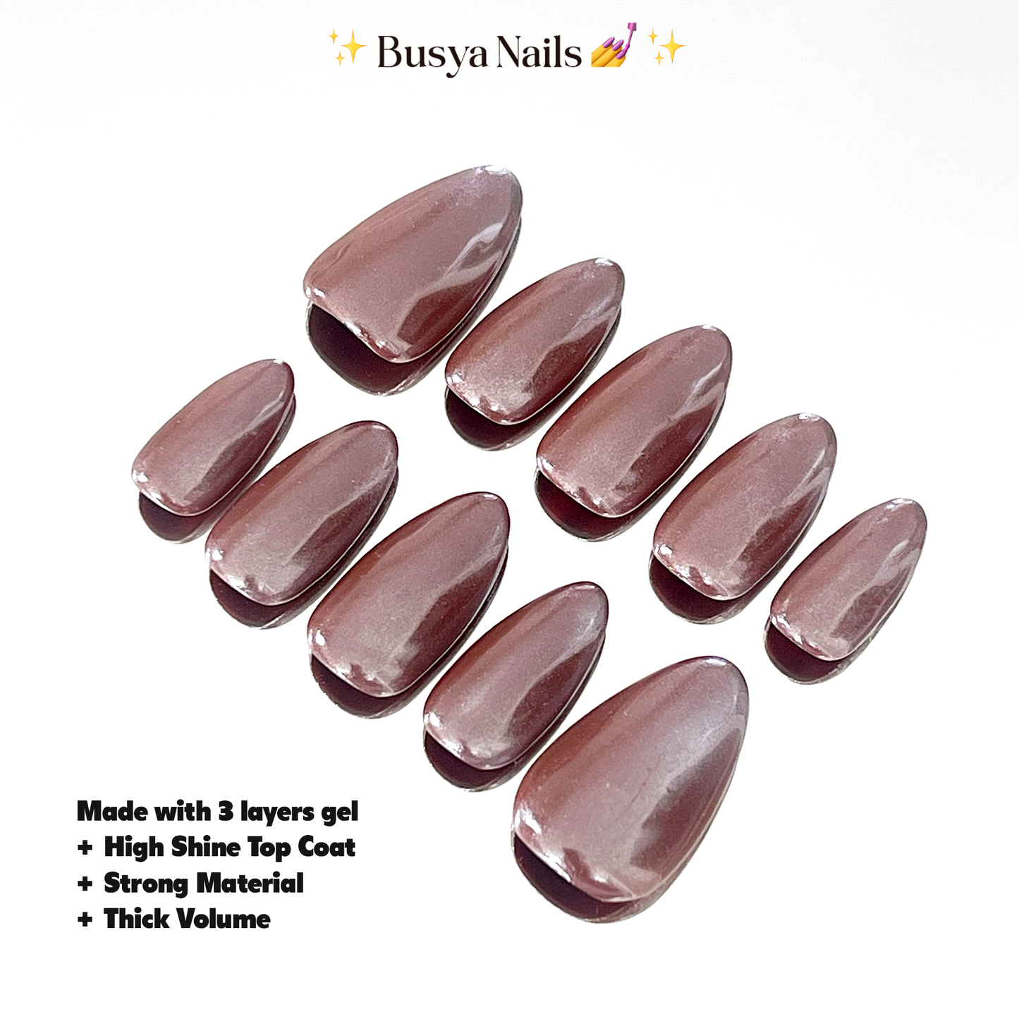 Busya Nails - Mocha Glazed Gel Nail Art Kuku Palsu Pressed On Nails Gel Free Toolkit