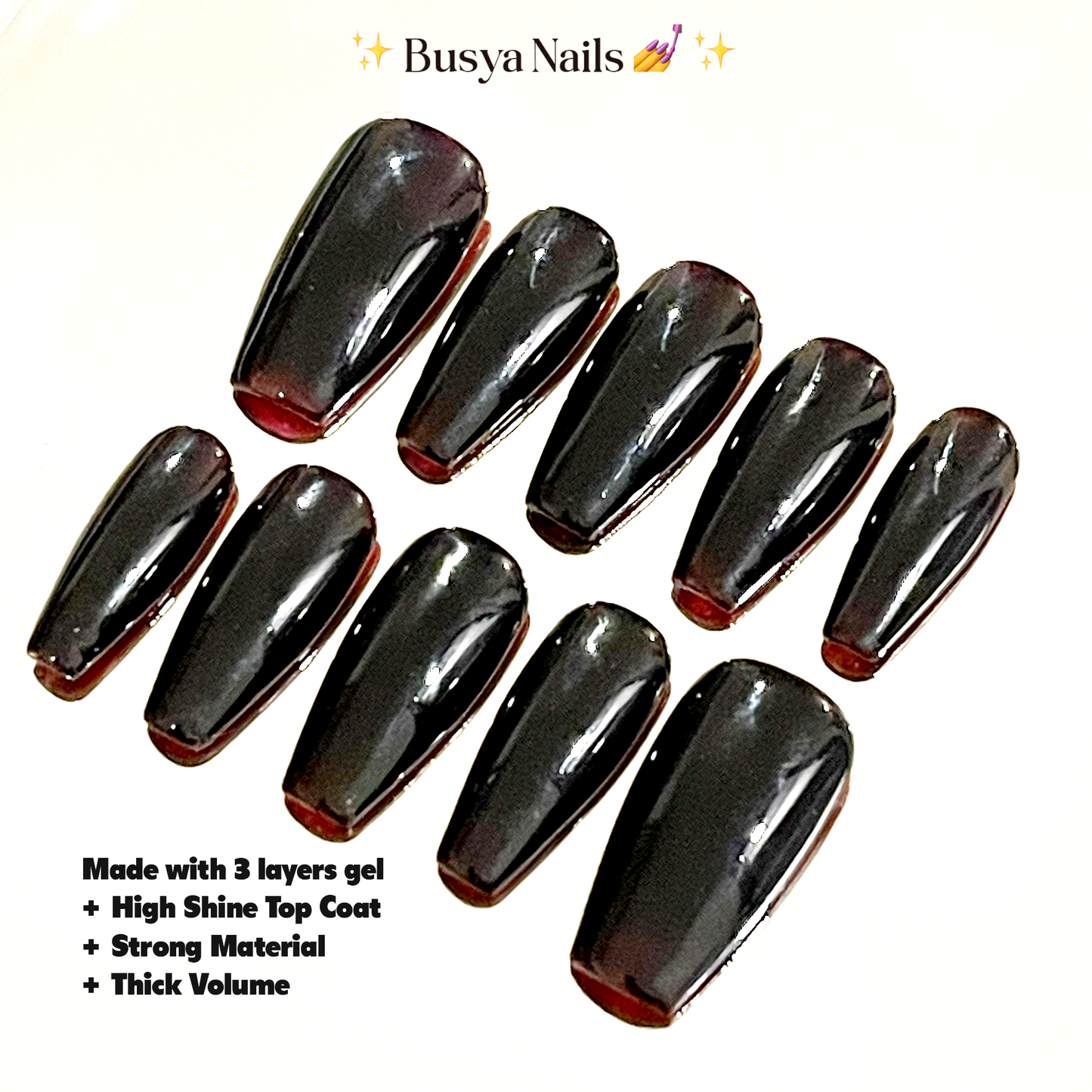 Busya Nails - Blackie Red Bottom Nails Pressed On Nails Kuku Palsu Free Tools