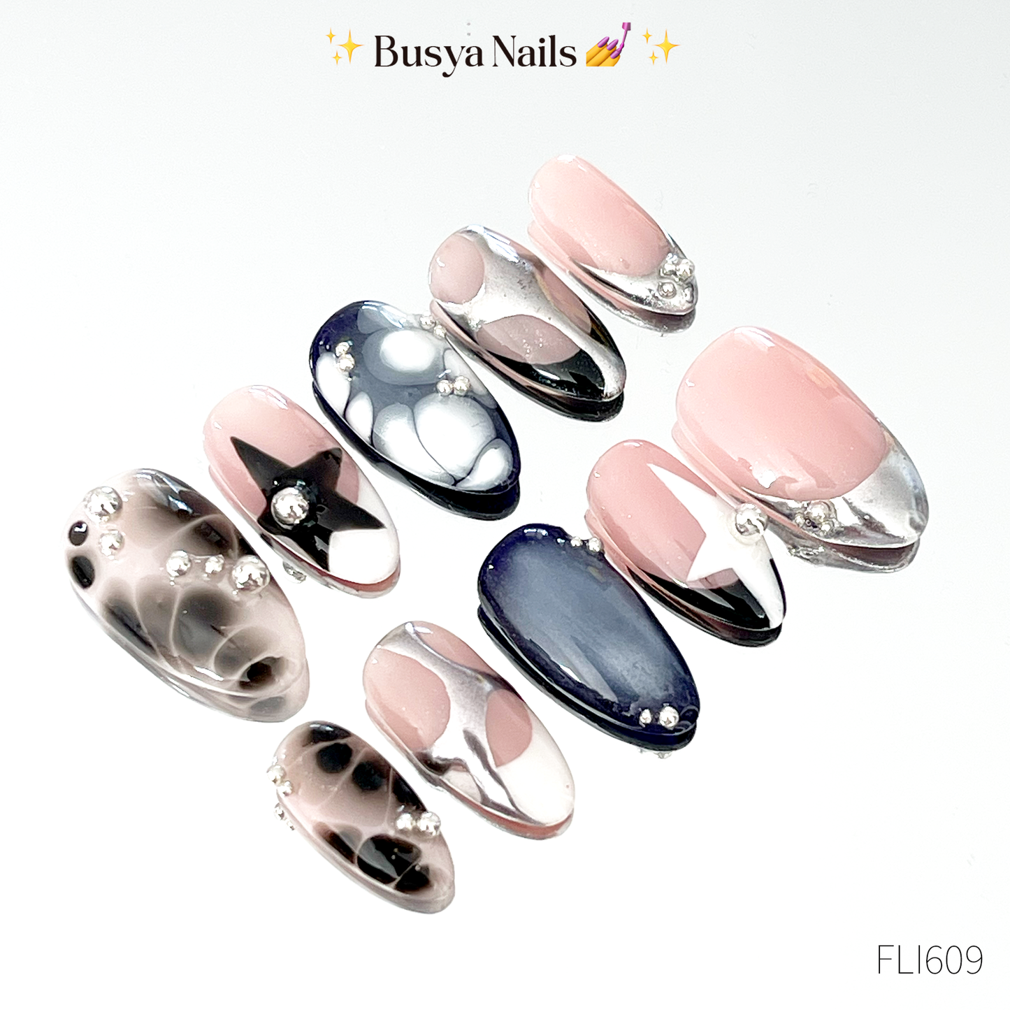 Busya Nails - Flight Y2K Metal Pressed On Nails Gel Free Toolkit Kuku Palsu