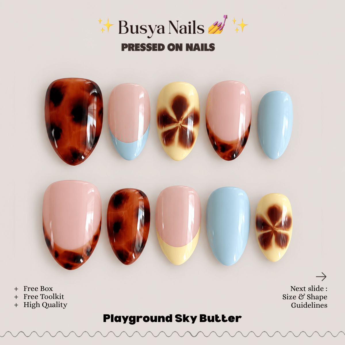 Busya Nails - Playground Sky Butter Pressed On Nails Kuku Palsu Free Tools