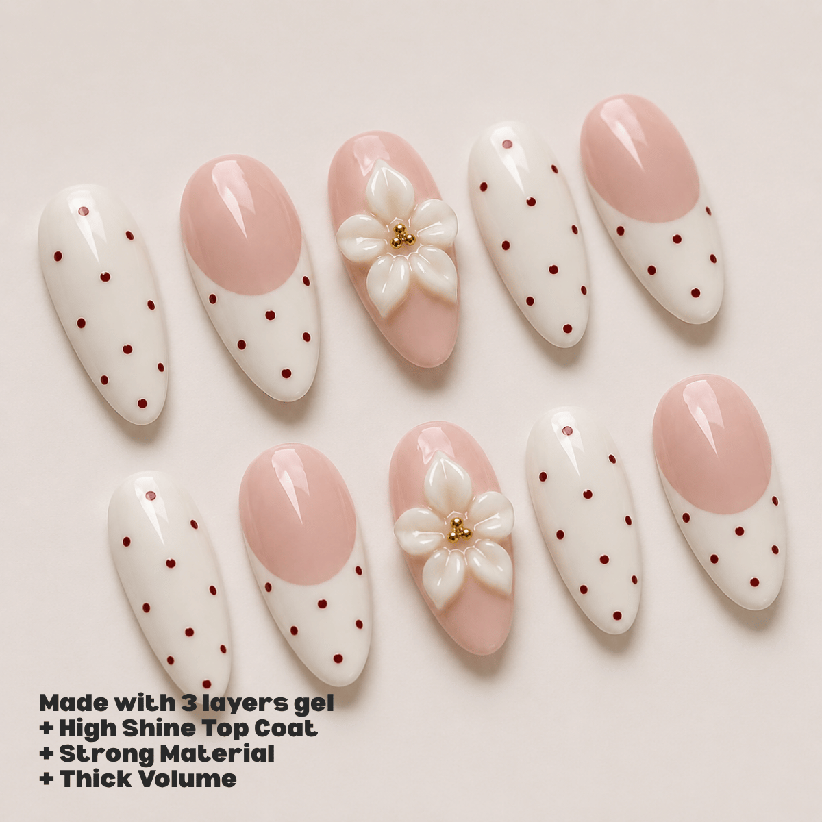 Busya Nails - White Red Polka Dots Pressed On Nails Kuku Palsu Free Tools
