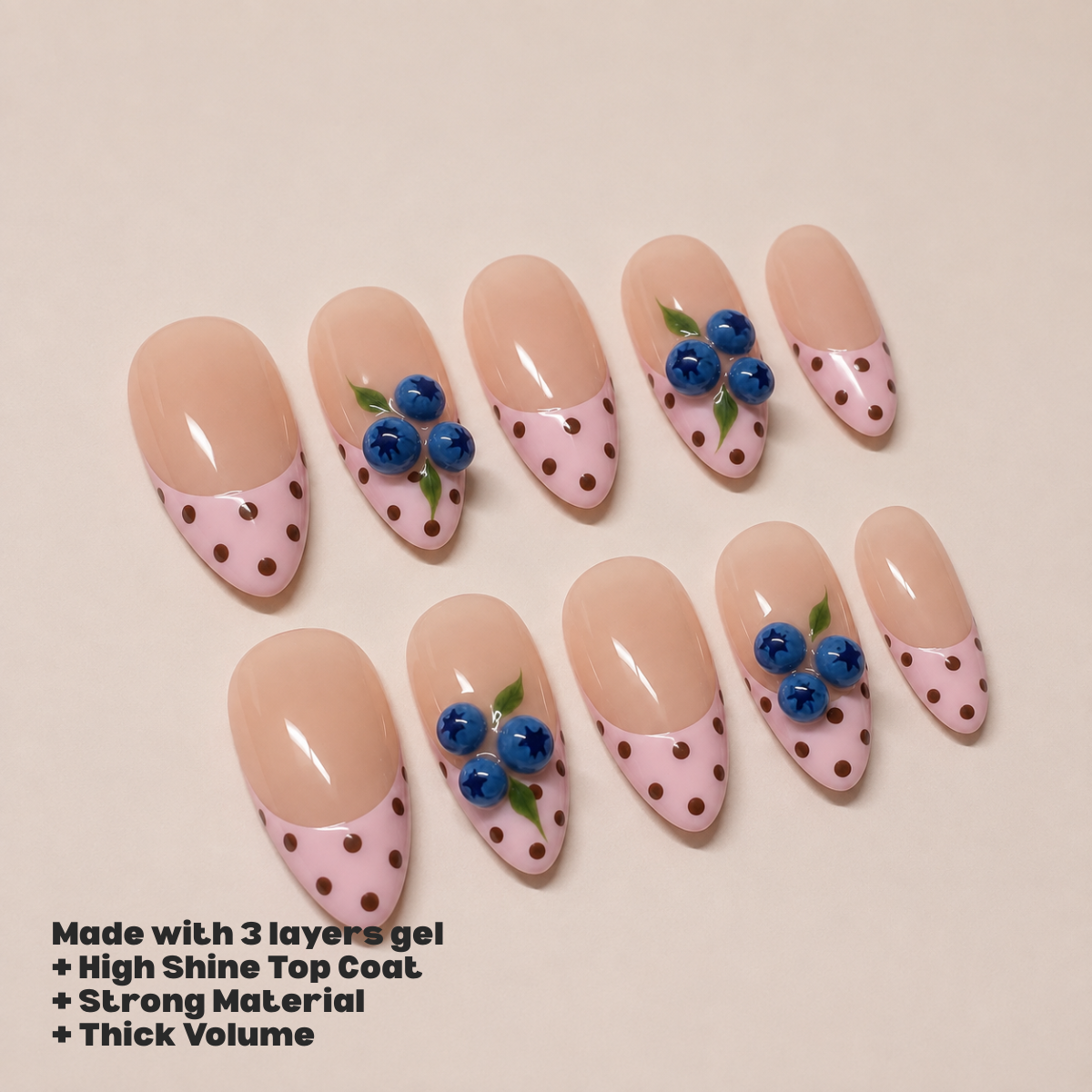 Busya Nails - Blueberry Pink Polka Dots 3D Pressed On Nails Kuku Palsu Free Tools