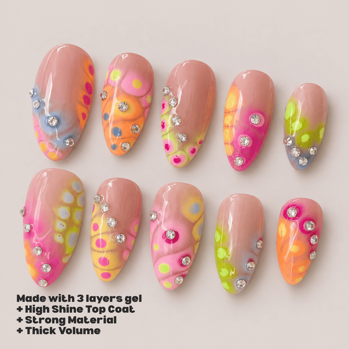 Busya Nails - Midnight Sun Bejeweled Pressed On Nails Kuku Palsu Free Tools