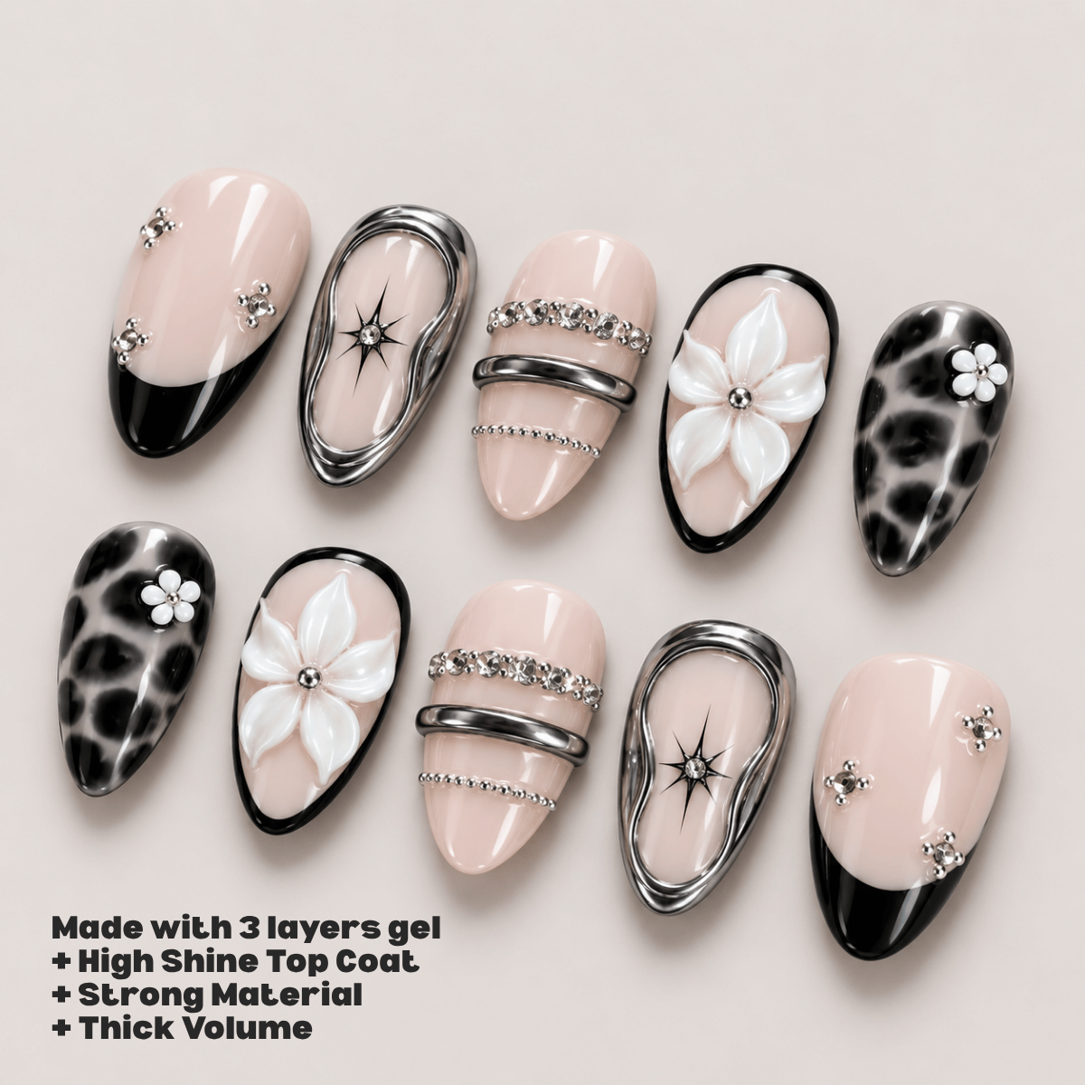 Busya Nails - Black Stains Pressed On Nails Kuku Palsu Free Tools