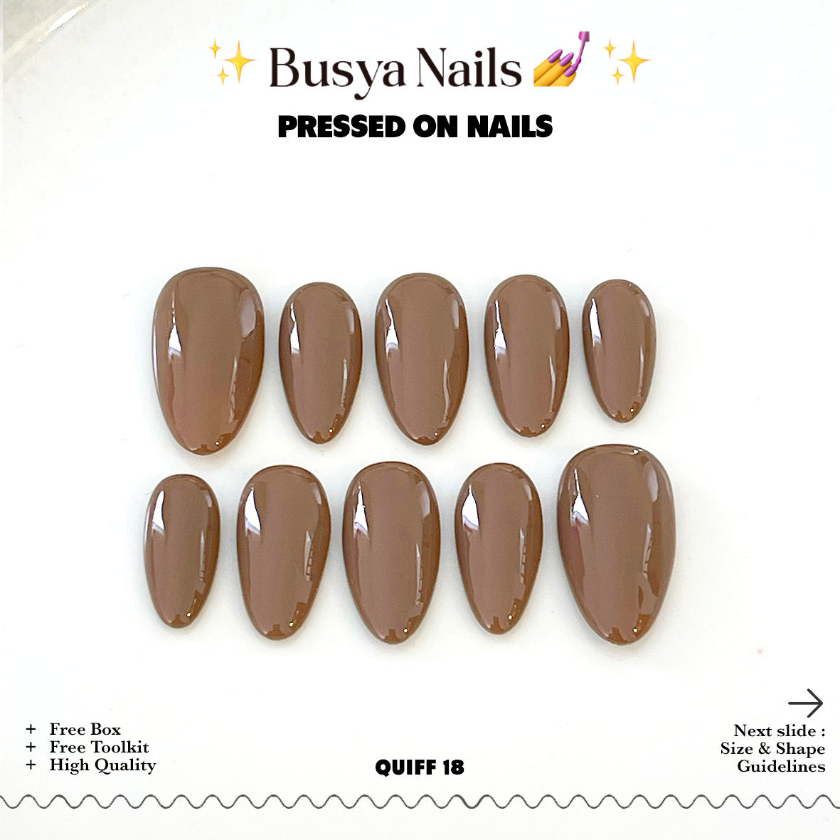 Busya Nails - Quiff 18 Pressed On Nails Kuku Palsu Free Lem Tools
