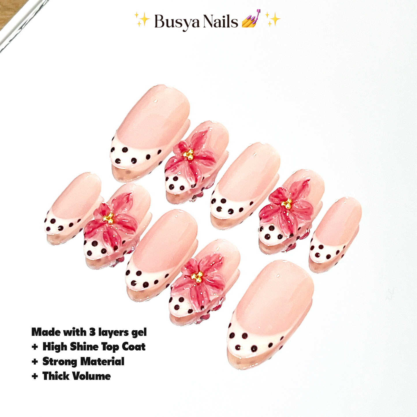 Busya Nails - Retro Blossoms 3D Pressed On Nails Kuku Palsu Free Tools