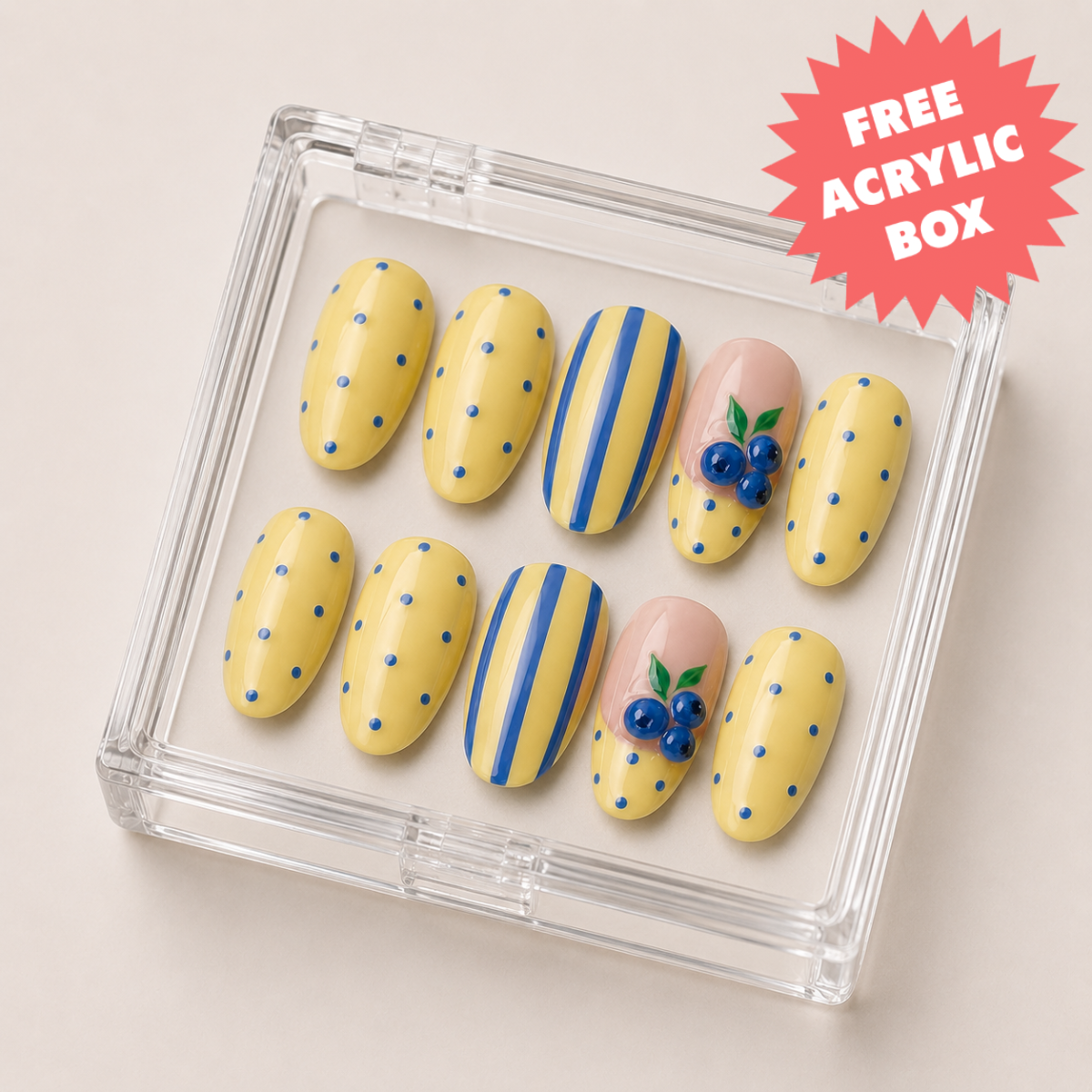 Busya Nails - Blueberry Butter Polka Dots 3D Pressed On Nails Kuku Palsu Free Tools