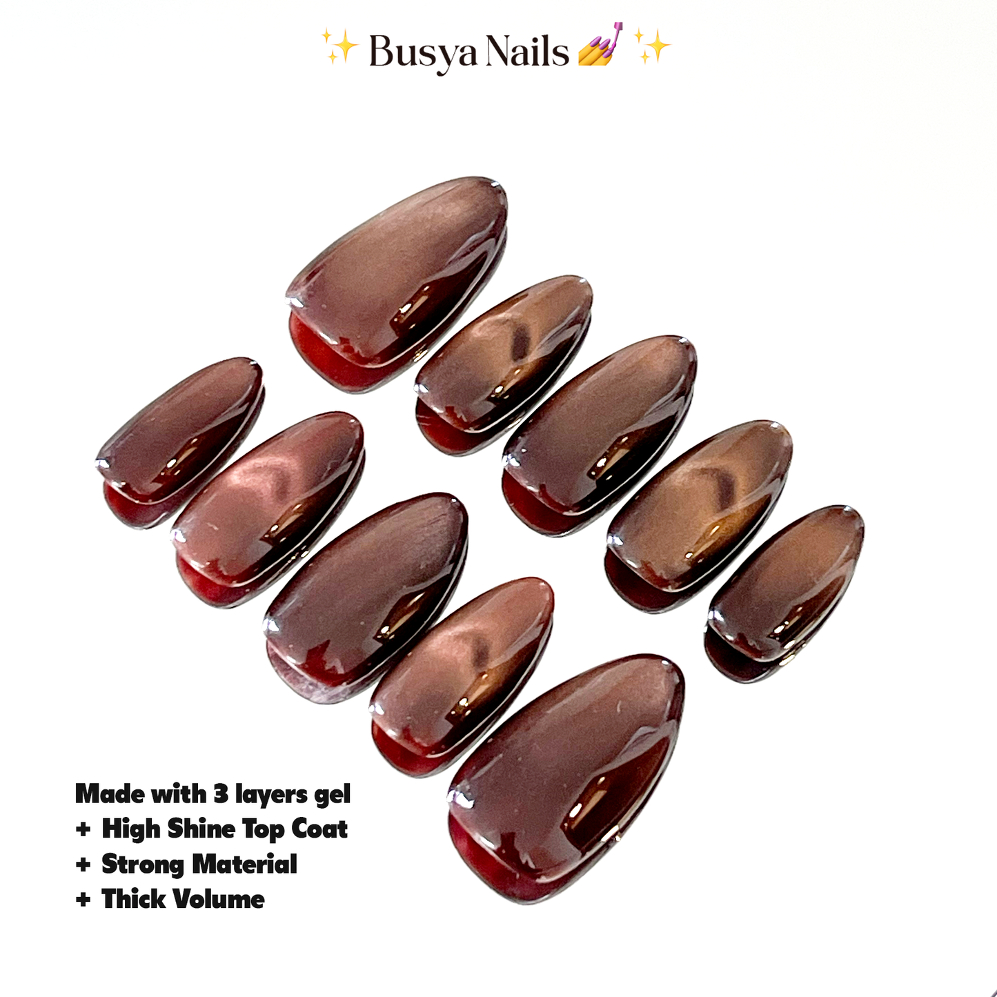 Busya Nails - Mahogany Cat Eye Love Pressed On Nails Kuku Palsu Free Lem Tools