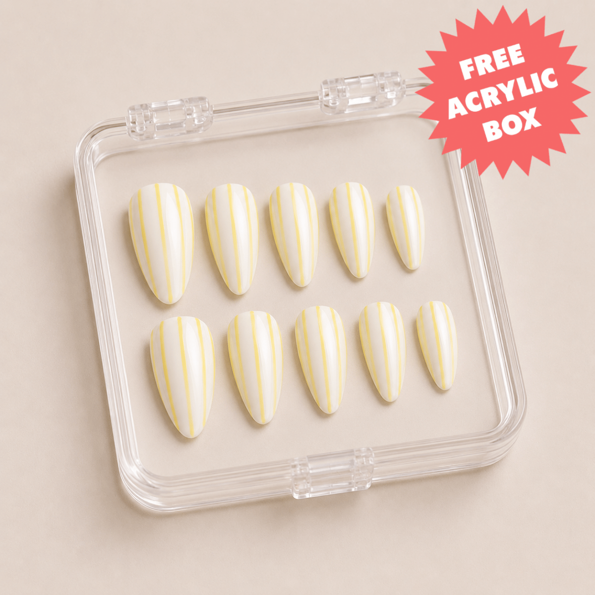 Busya Nails - White Butter Sripes  Pressed On Nails Kuku Palsu Free Tools