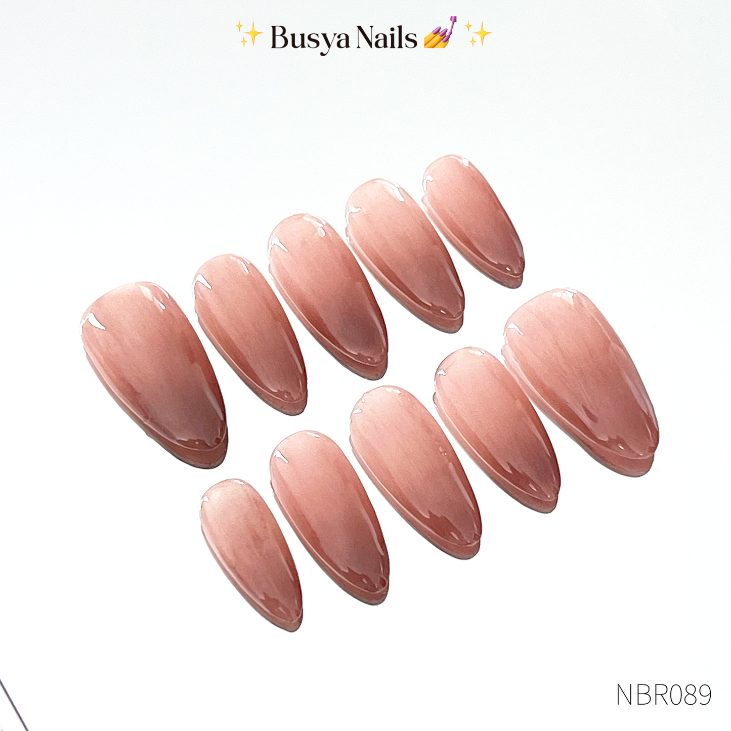 Busya Nails - Nude Brown Ombre Pressed On Nails Kuku Palsu Free Lem Tools