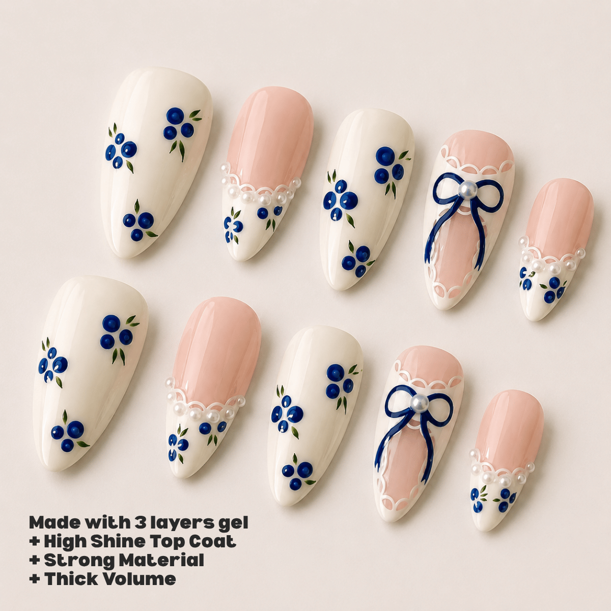 Busya Nails - Blueberry Sheets Pressed On Nails Kuku Palsu Free Tools