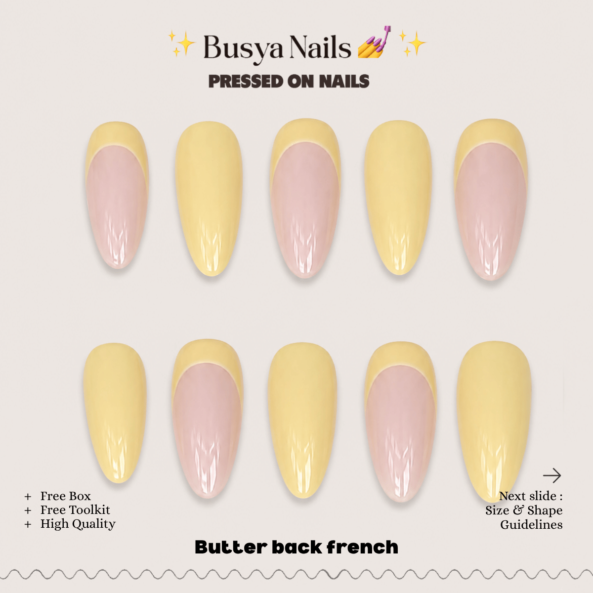 Busya Nails - Butter Back French Pressed On Nails Kuku Palsu Free Tools