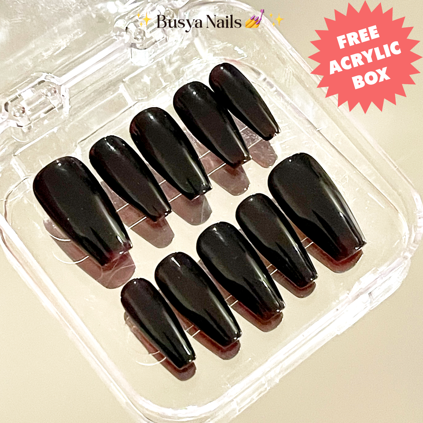 Busya Nails - Blackie Red Bottom Nails Pressed On Nails Kuku Palsu Free Tools