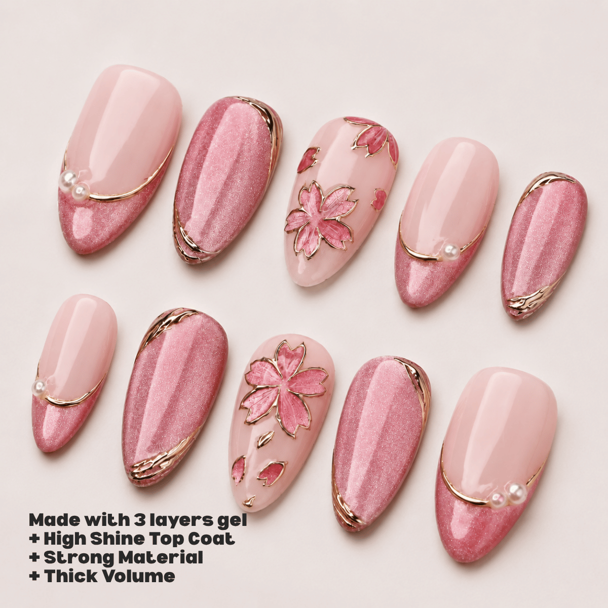 Busya Nails - Pink Sakura Wedding Pressed On Nails Kuku Palsu Free Tools