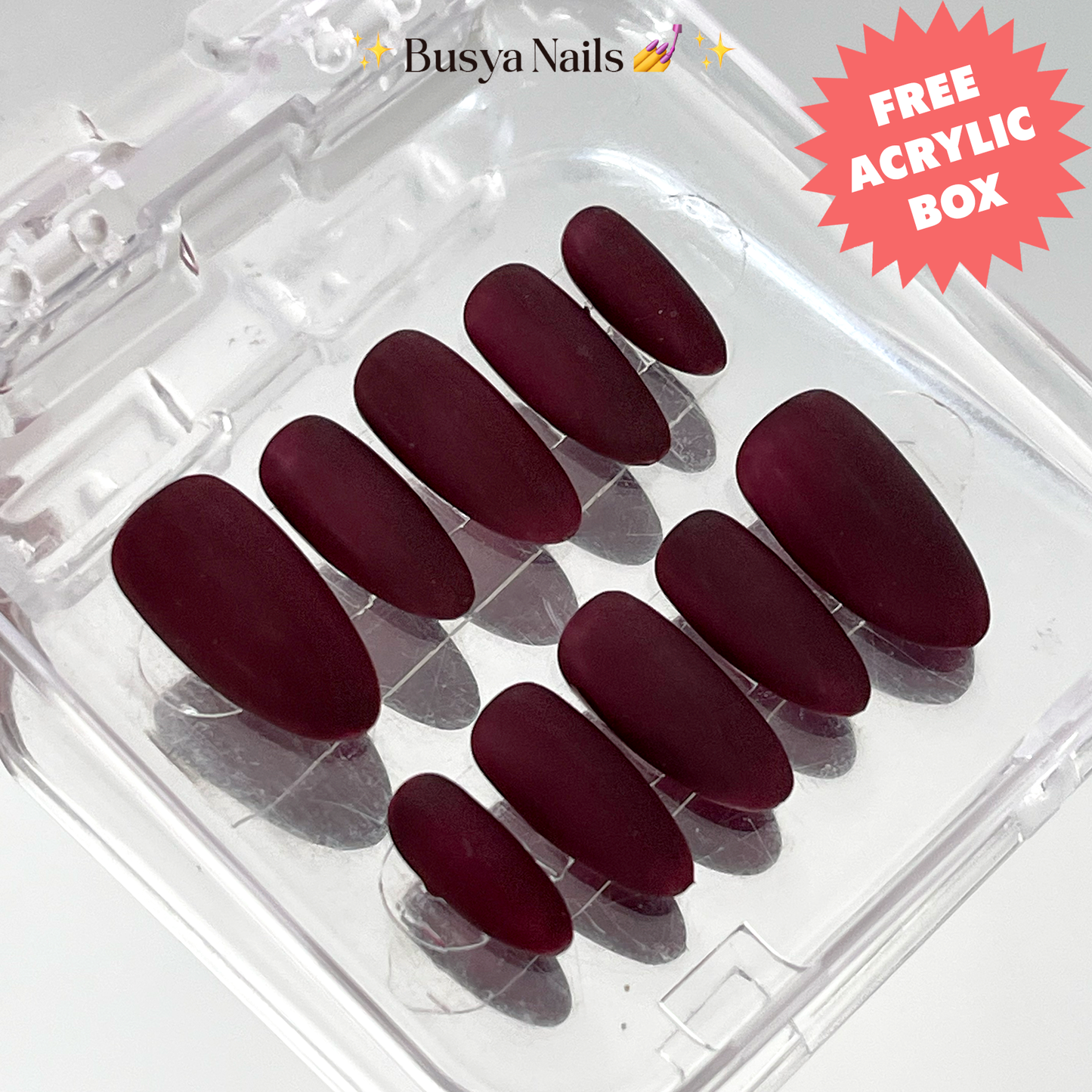 Busya Nails - Mahogany Matte P13 Pressed On Nails Gel Free Toolkit Kuku Palsu