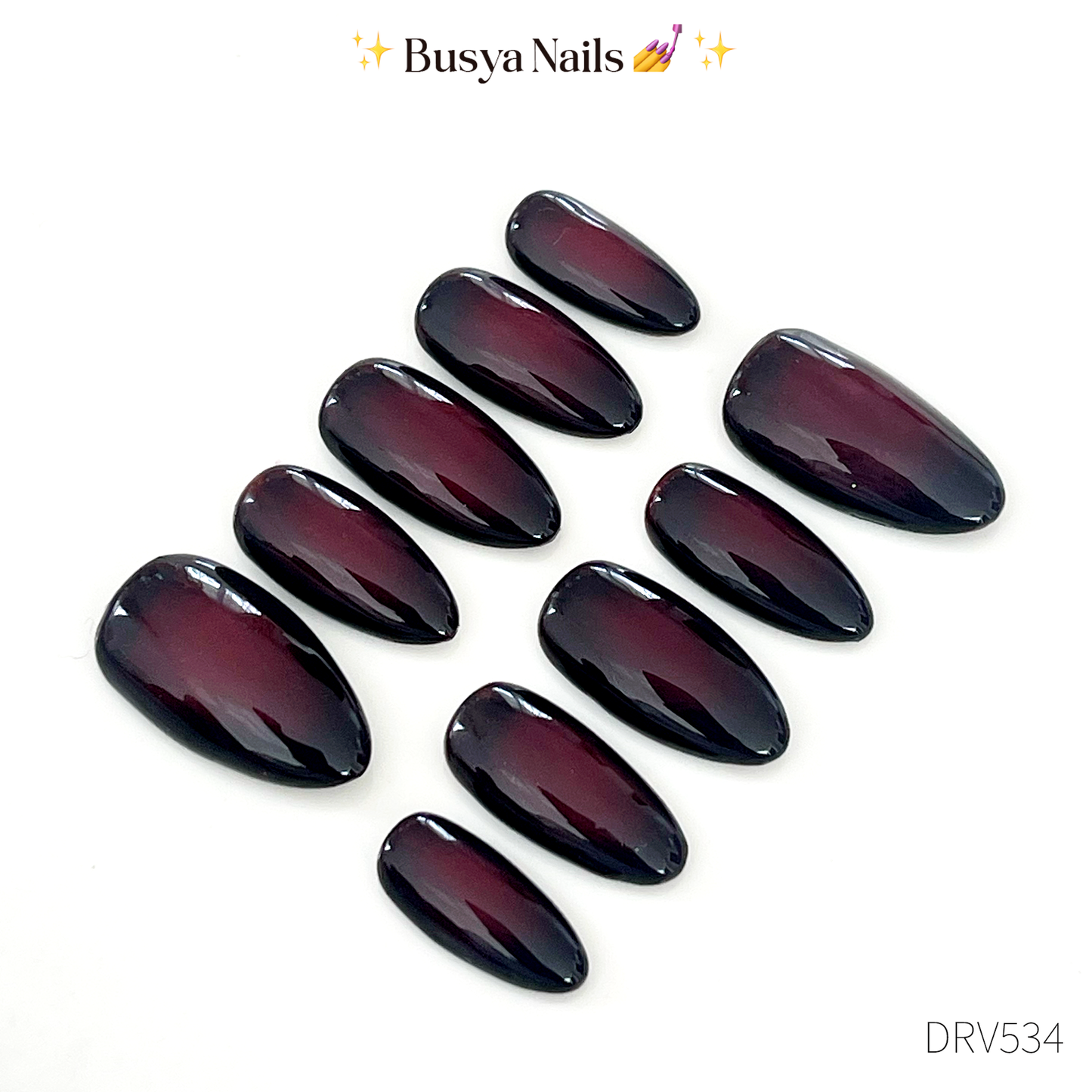 Busya Nails - Deep Red Ombre Vampire Pressed On Nails Kuku Palsu Free Lem Tools