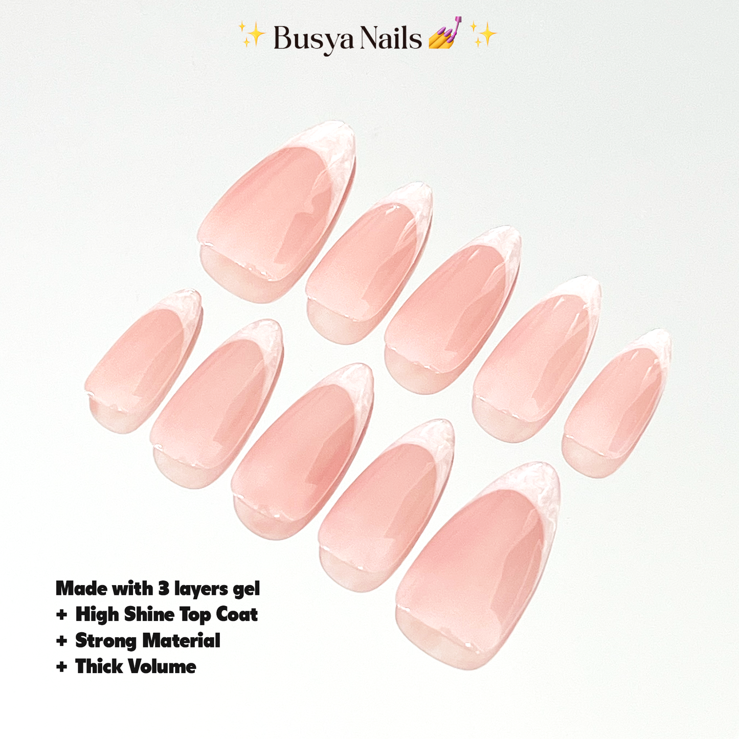 Busya Nails - French White Pearl Swirl Seashell Wedding Nails Pressed On Nails Putih Nude Kuku Palsu