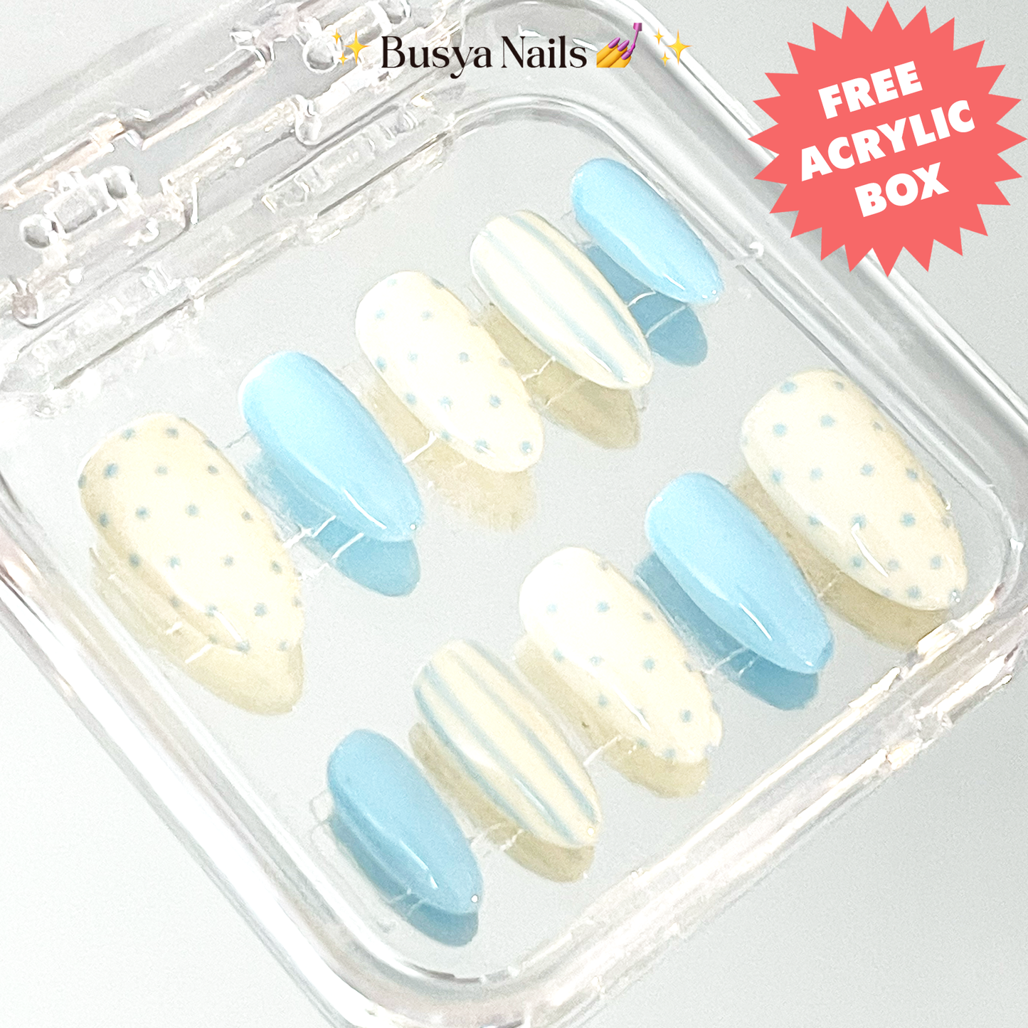Busya Nails - Butter & Blue Pressed On Nails Kuku Palsu Free Tools