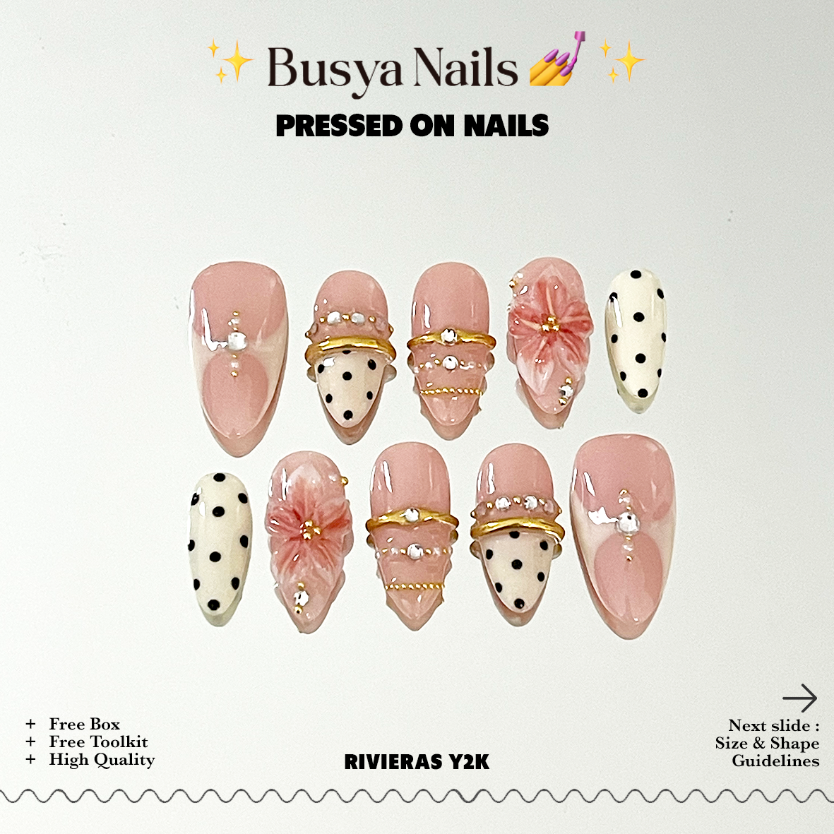 Busya Nails - Rivieras Y2K Bangle Polka Dot Pressed On Nails Kuku Palsu Free Tools