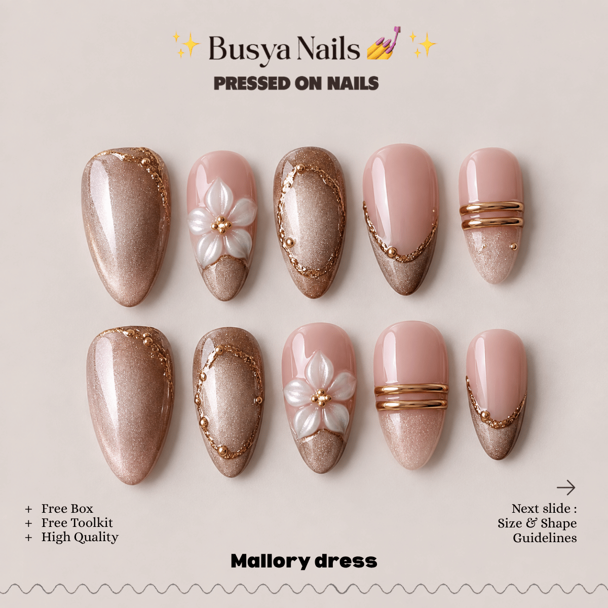 Busya Nails - Mallory dress Pressed On Nails Kuku Palsu Free Tools