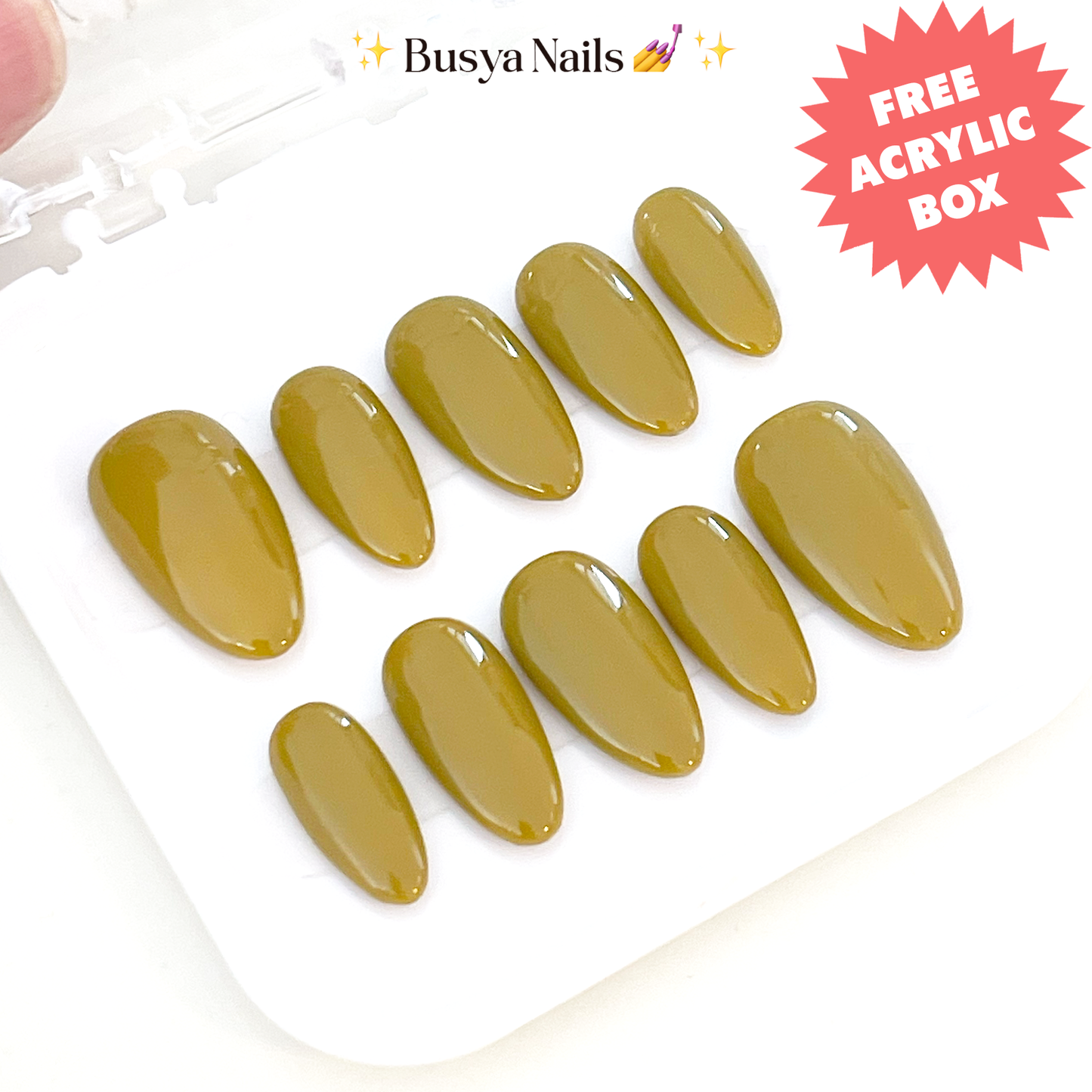 Busya Nails - Harvest 56 Olive Pressed On Nails Kuku Palsu Free Lem Tools