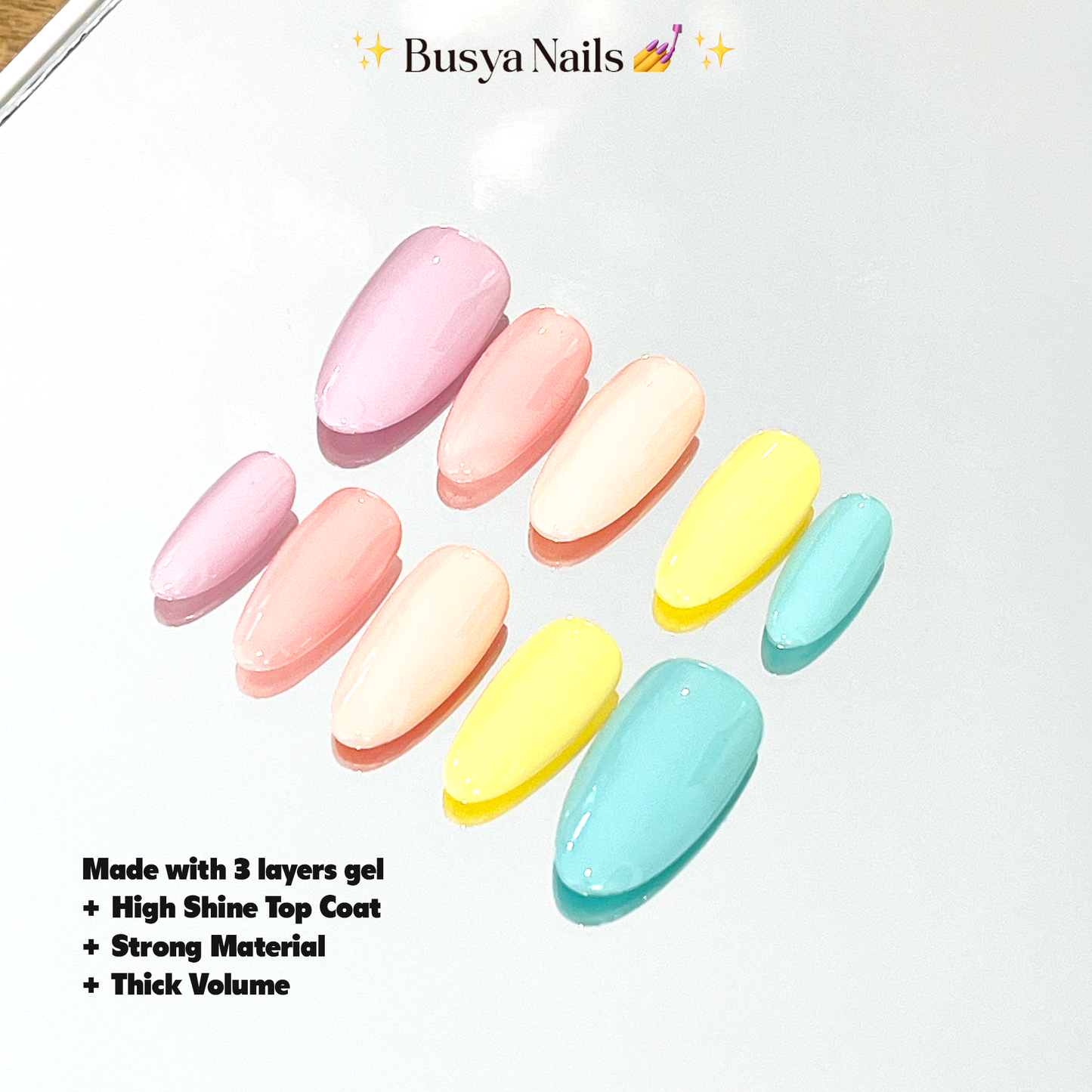 Busya Nails - Macarons Pastel Colors Pressed On Nails Kuku Palsu Free Tools