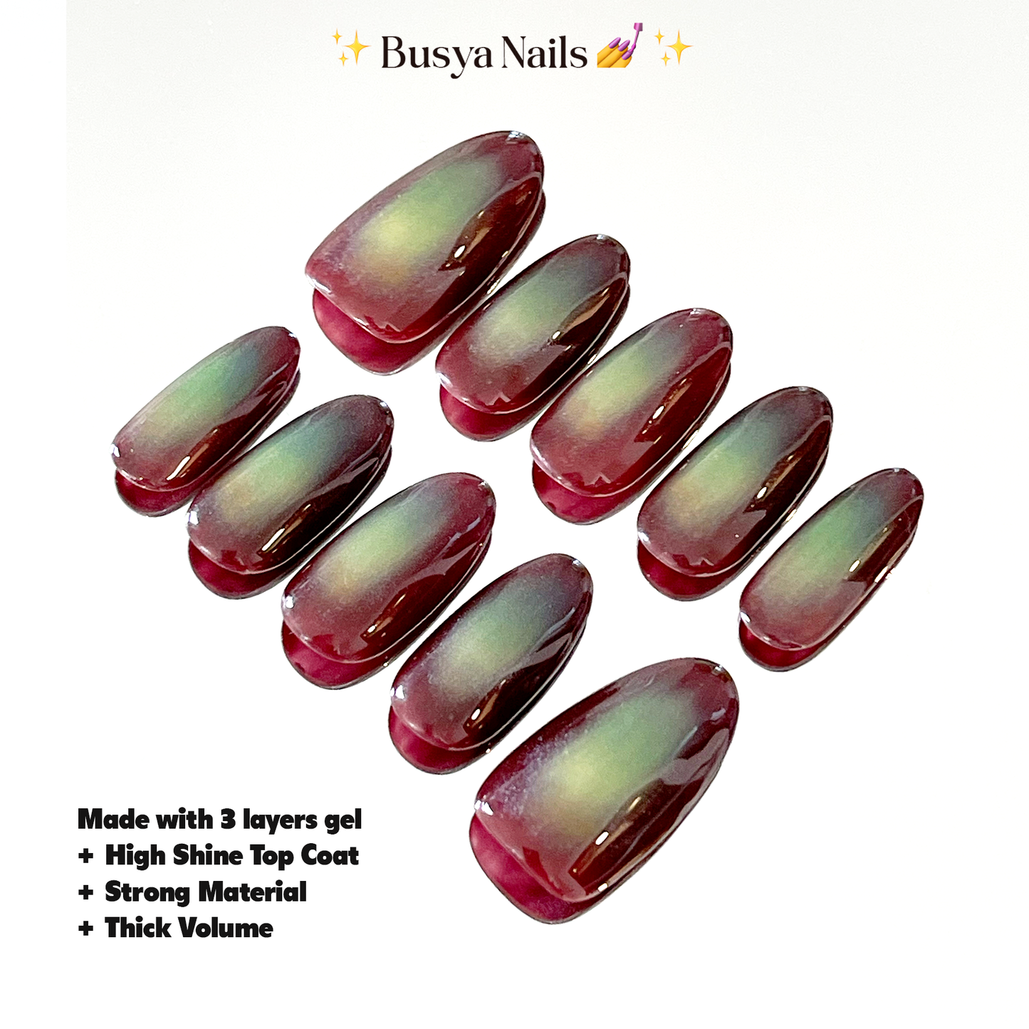 Busya Nails - Rainbow Ombre Pressed On Nails Kuku Palsu Free Lem Tools
