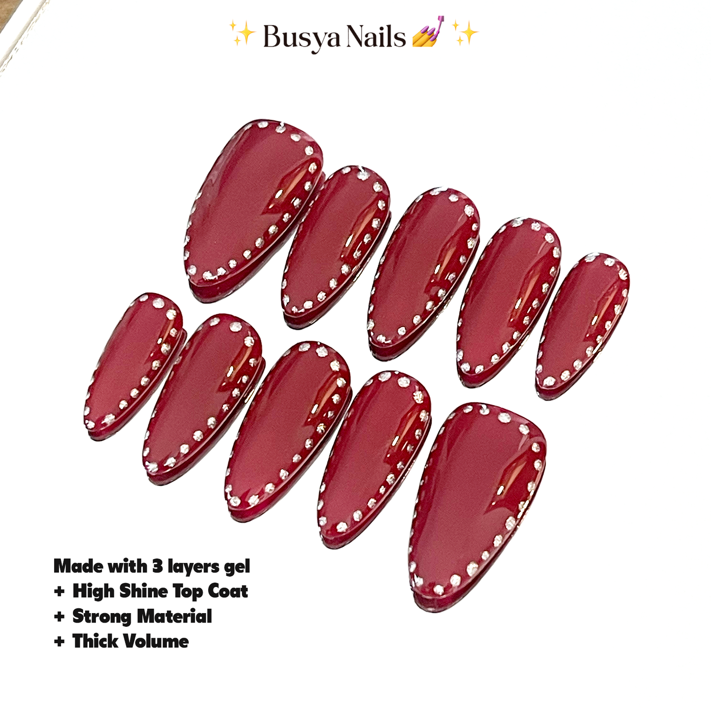 Busya Nails - Red Rodeo Pressed On Nails Kuku Palsu Free Tools
