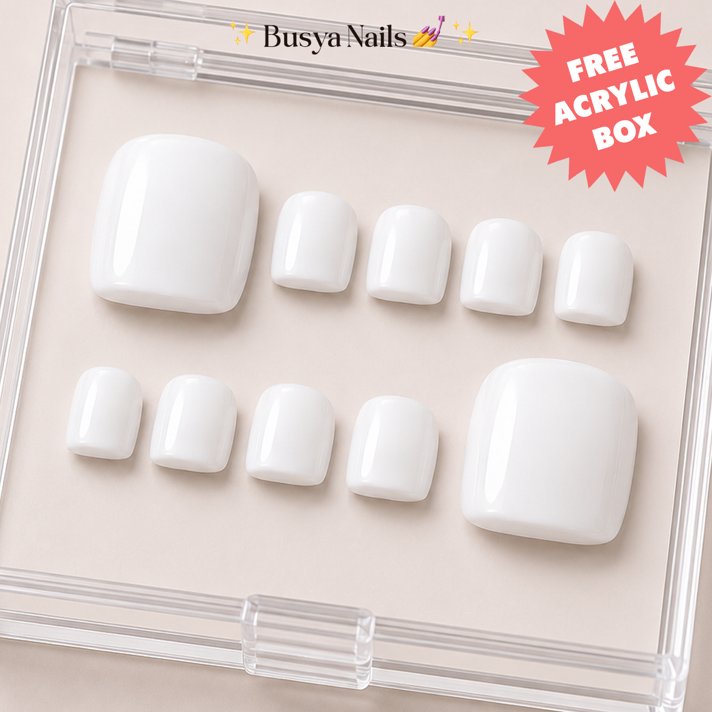 Busya Nails - Milk 001 Toenails Pressed On Nails Kuku Palsu Free Tools
