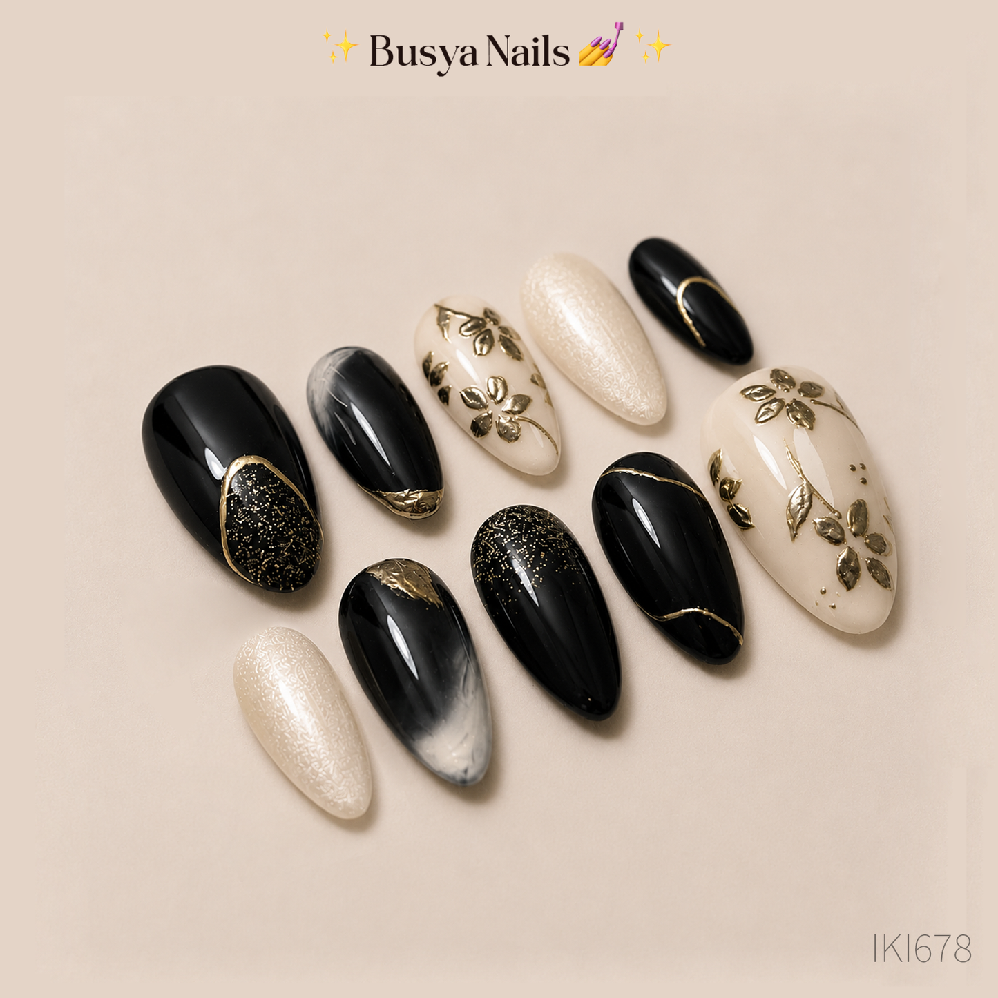Busya Nails - Ikigai Dark Black Pressed On Nails Kuku Palsu Free Tools