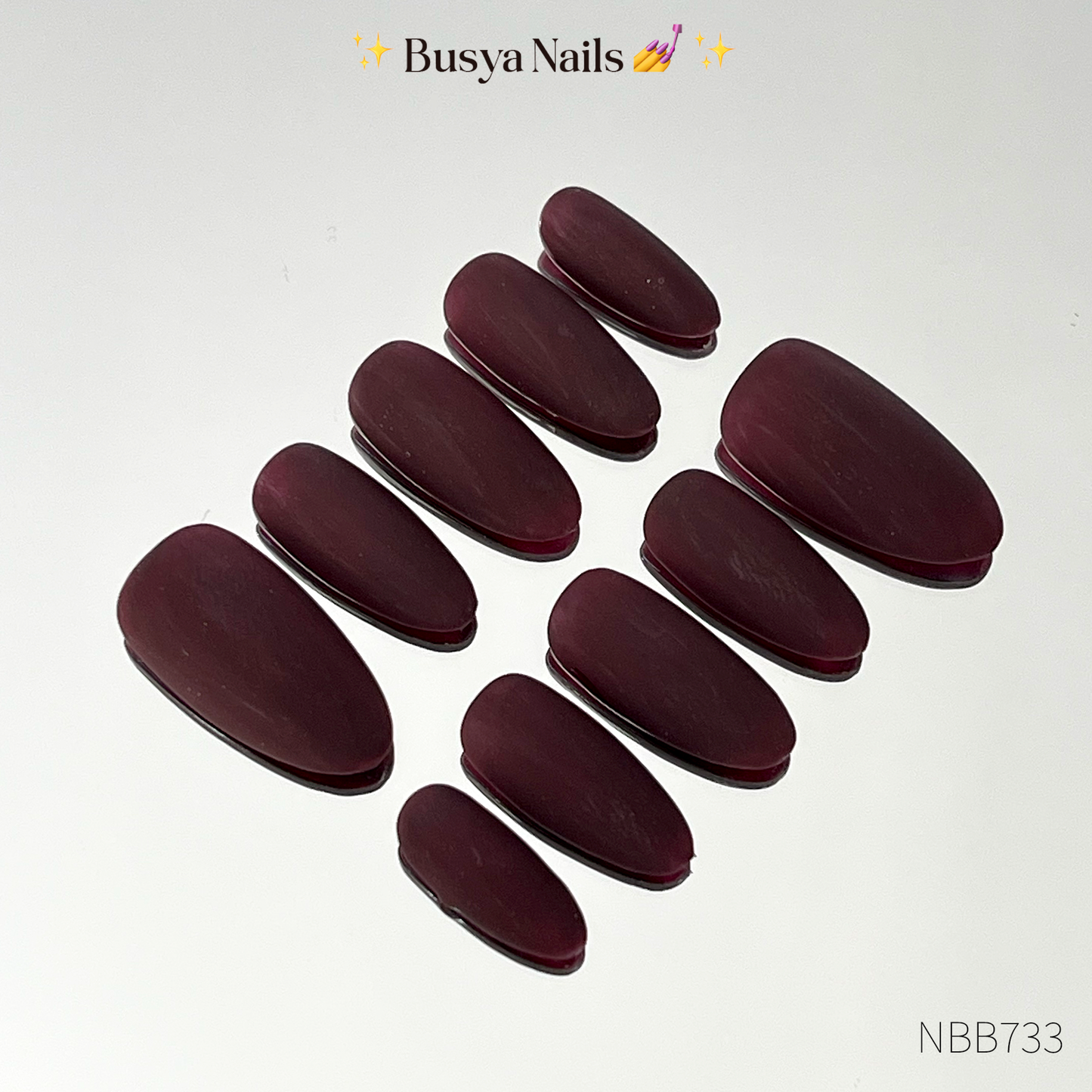 Busya Nails - Mahogany Matte P13 Pressed On Nails Gel Free Toolkit Kuku Palsu