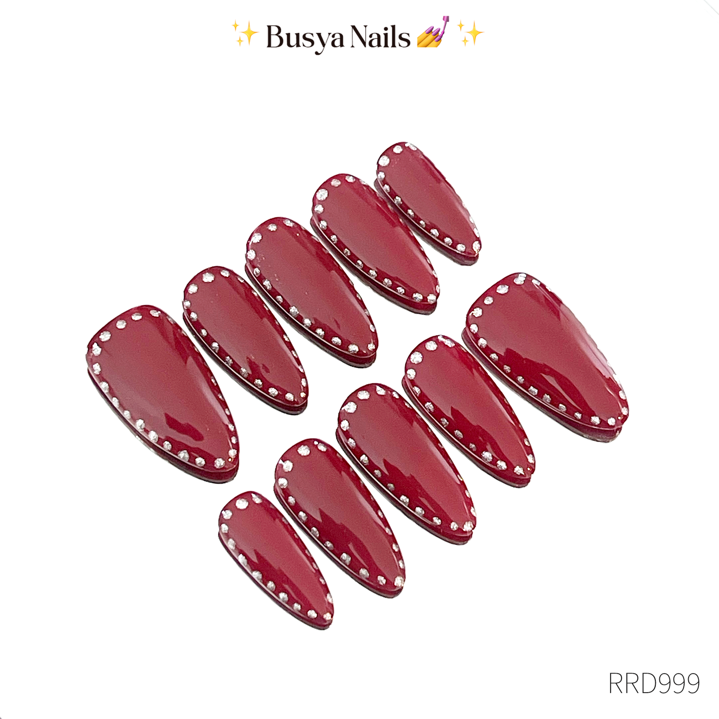 Busya Nails - Red Rodeo Pressed On Nails Kuku Palsu Free Tools
