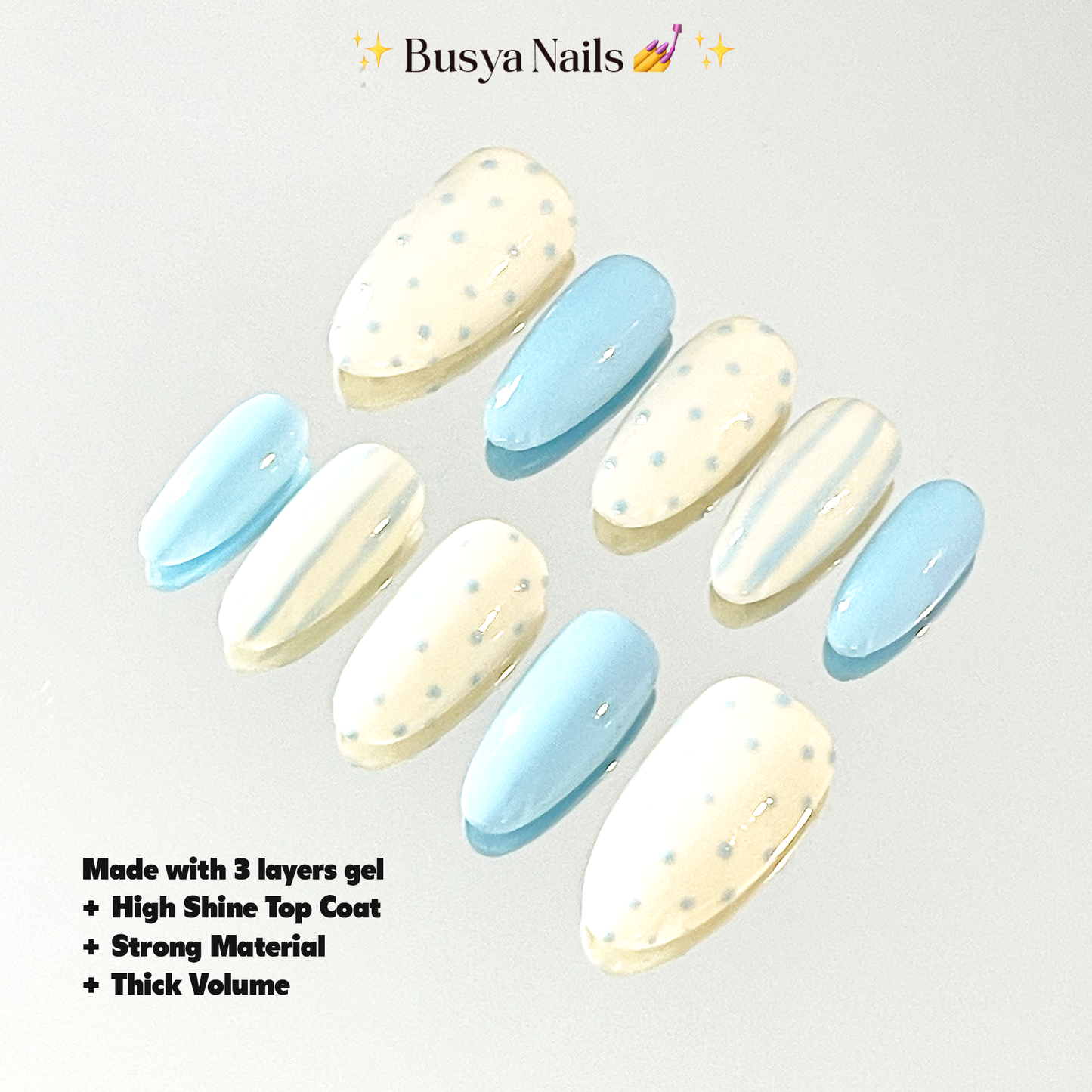 Busya Nails - Butter & Blue Pressed On Nails Kuku Palsu Free Tools
