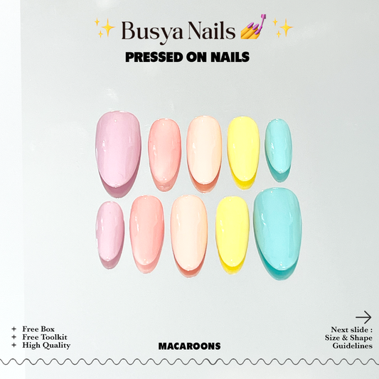 Busya Nails - Macarons Pastel Colors Pressed On Nails Kuku Palsu Free Tools