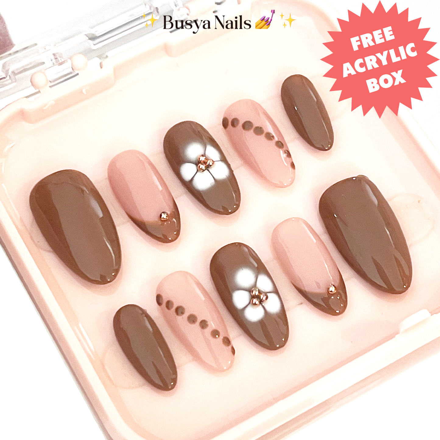 Busya Nails - Coconut Frangipani Pressed On Nails Kuku Palsu Free Tools