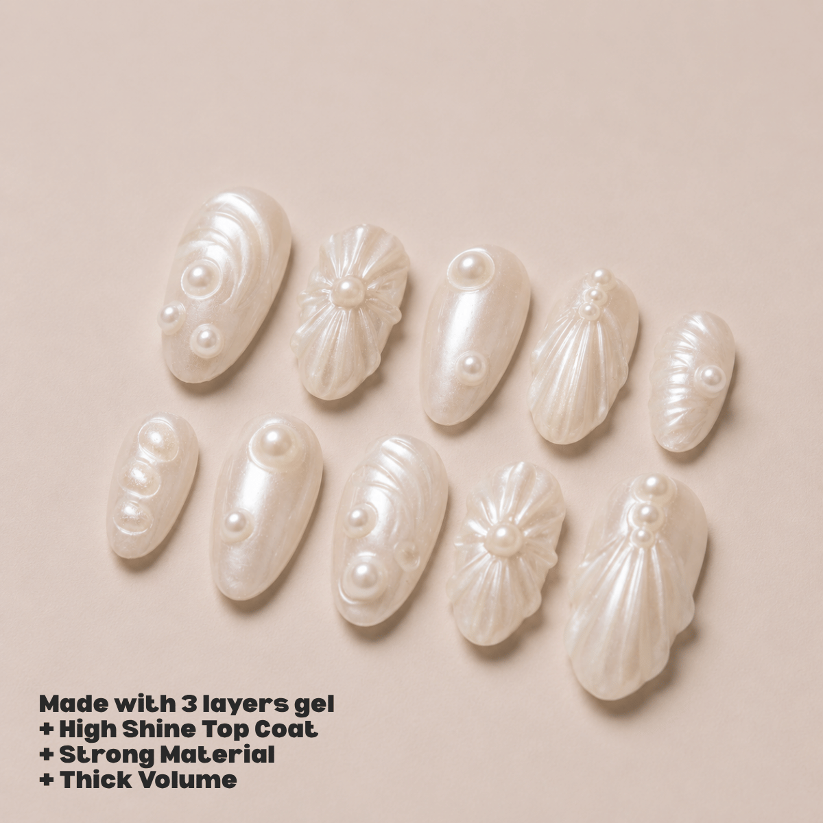Busya Nails - Seaside White Pearl Pressed On Nails Kuku Palsu Free Tools
