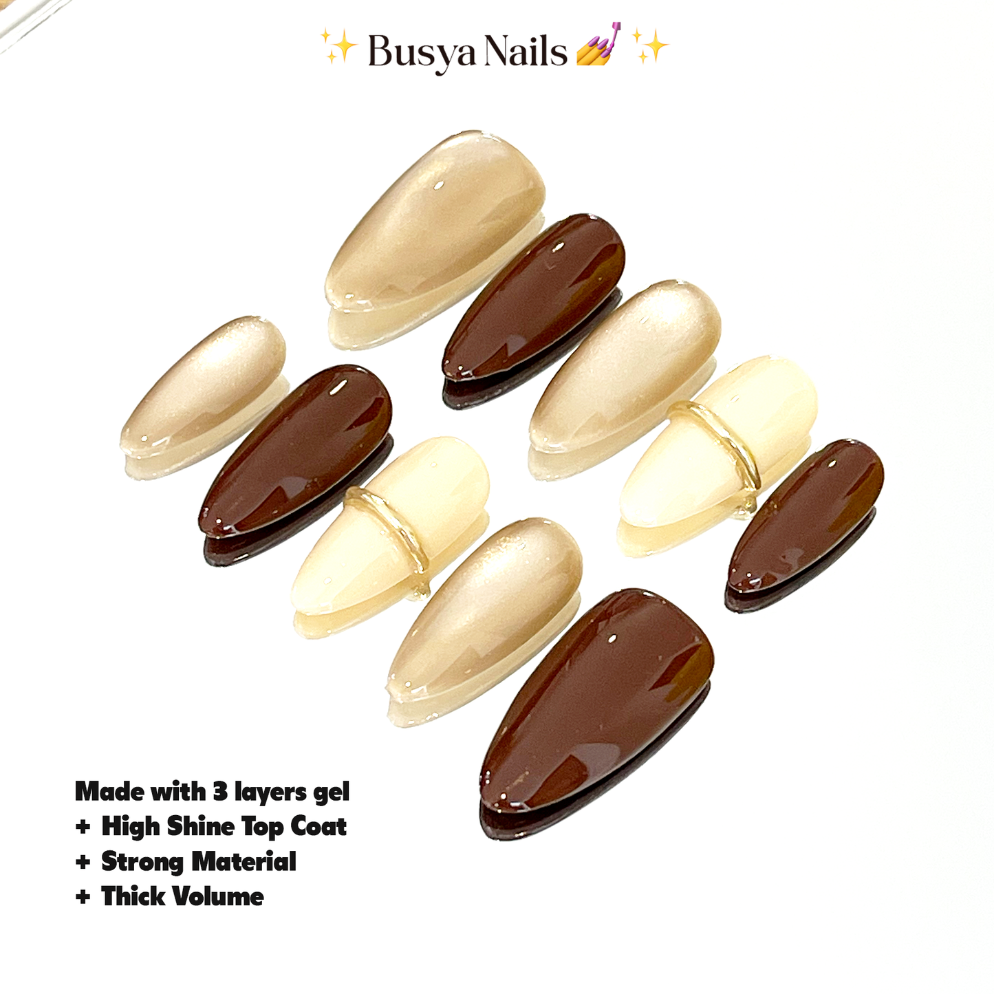 Busya Nails - Elgy Brown Bangle Cat Eye Glass Water Pressed On Nails Kuku Palsu Free Tools