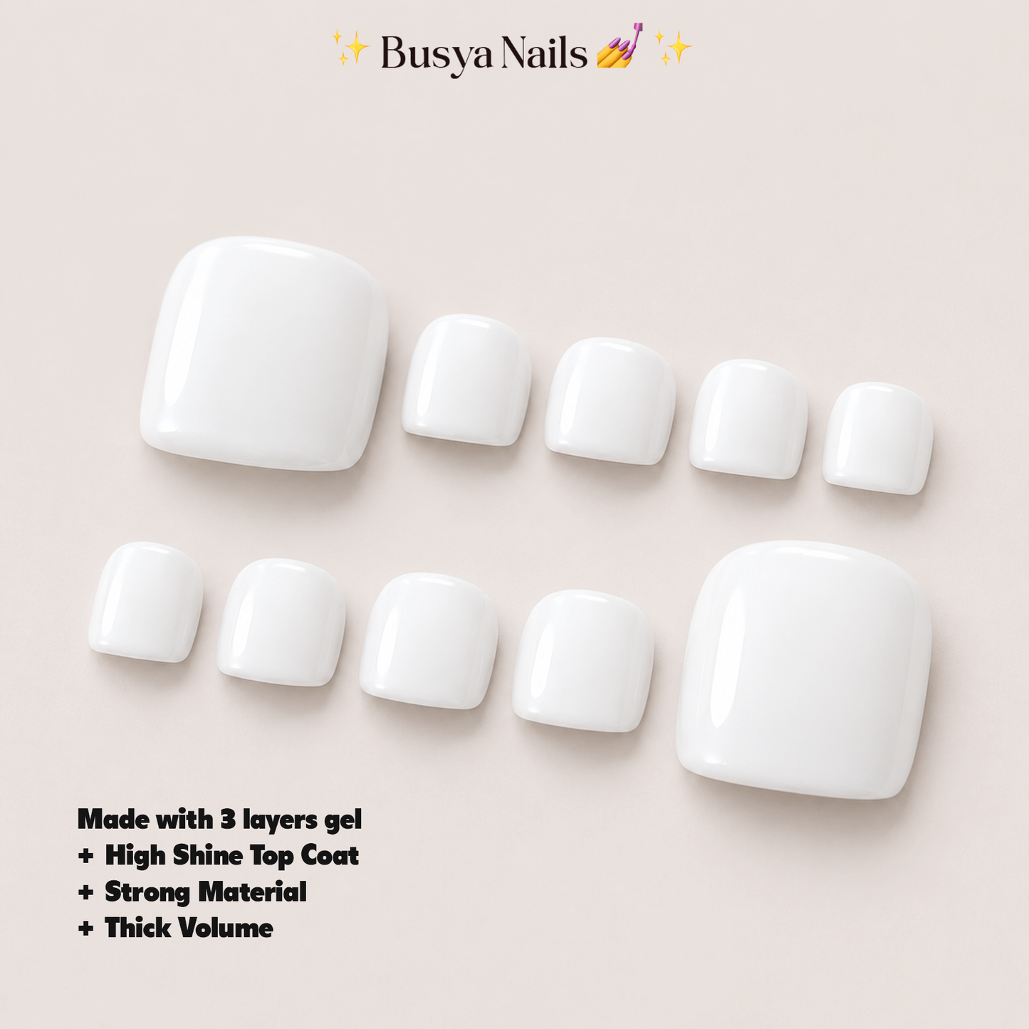 Busya Nails - Milk 001 Toenails Pressed On Nails Kuku Palsu Free Tools