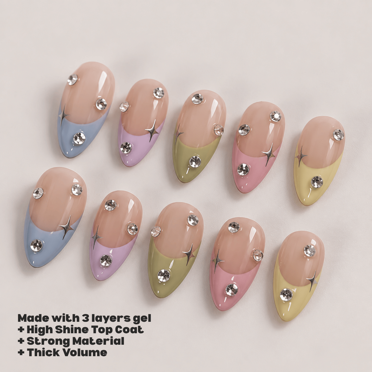 Busya Nails - Bejeweled Rainbow Pressed On Nails Kuku Palsu Free Tools