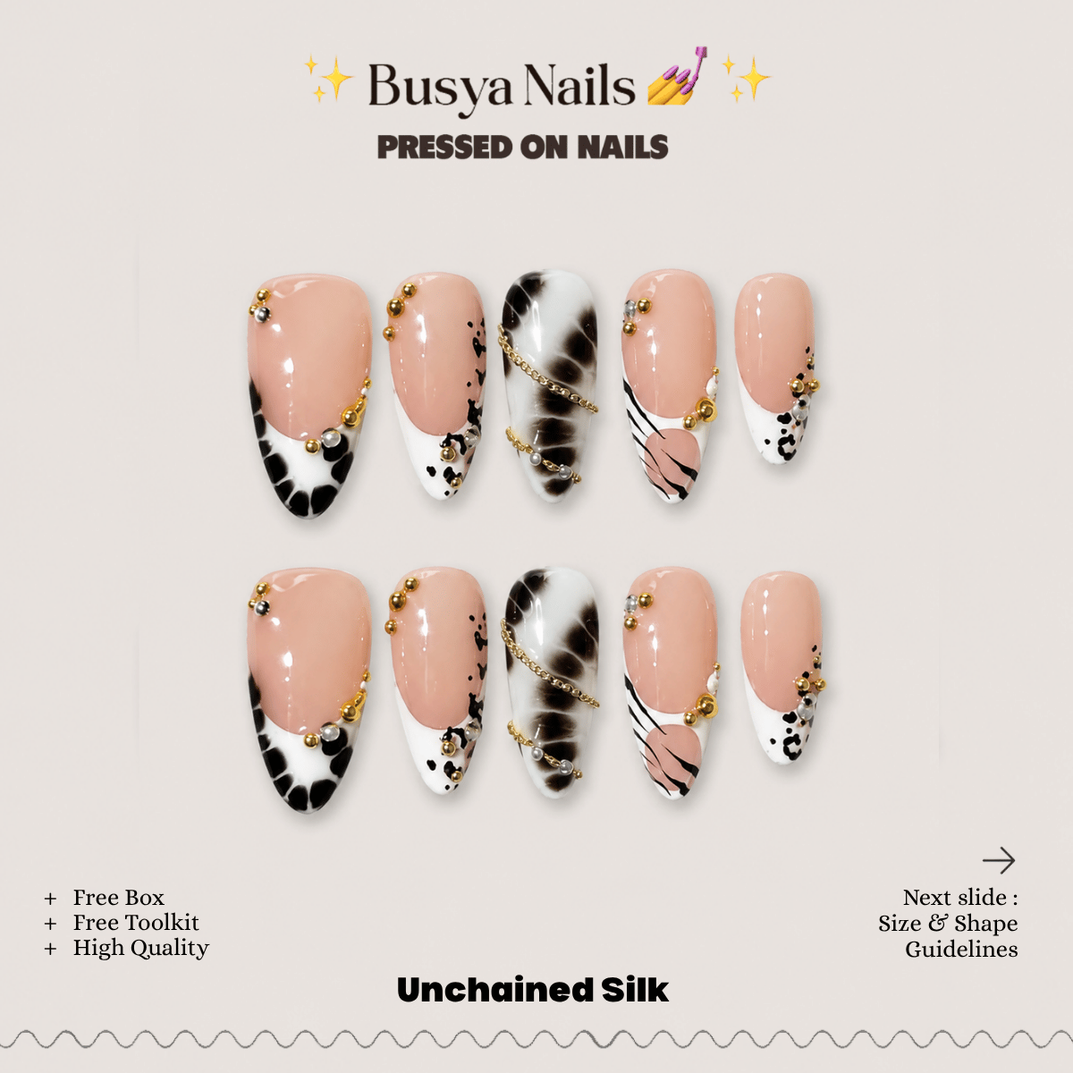 Busya Nails - Unchained Silk Pressed On Nails Kuku Palsu Free Tools