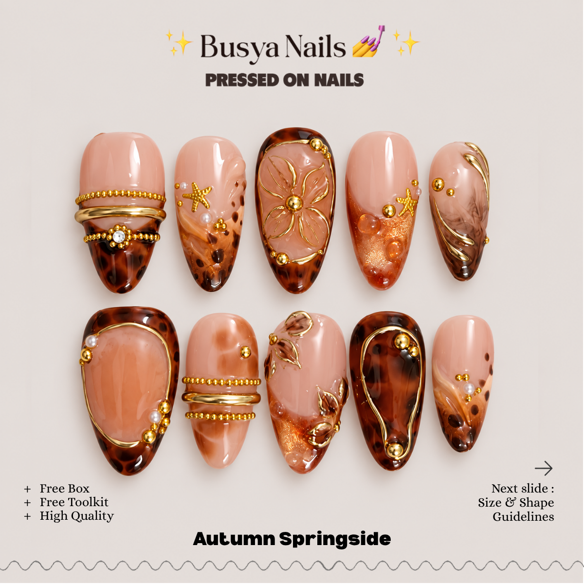 Busya Nails - Autumn Springside Pressed On Nails Kuku Palsu Free Tools