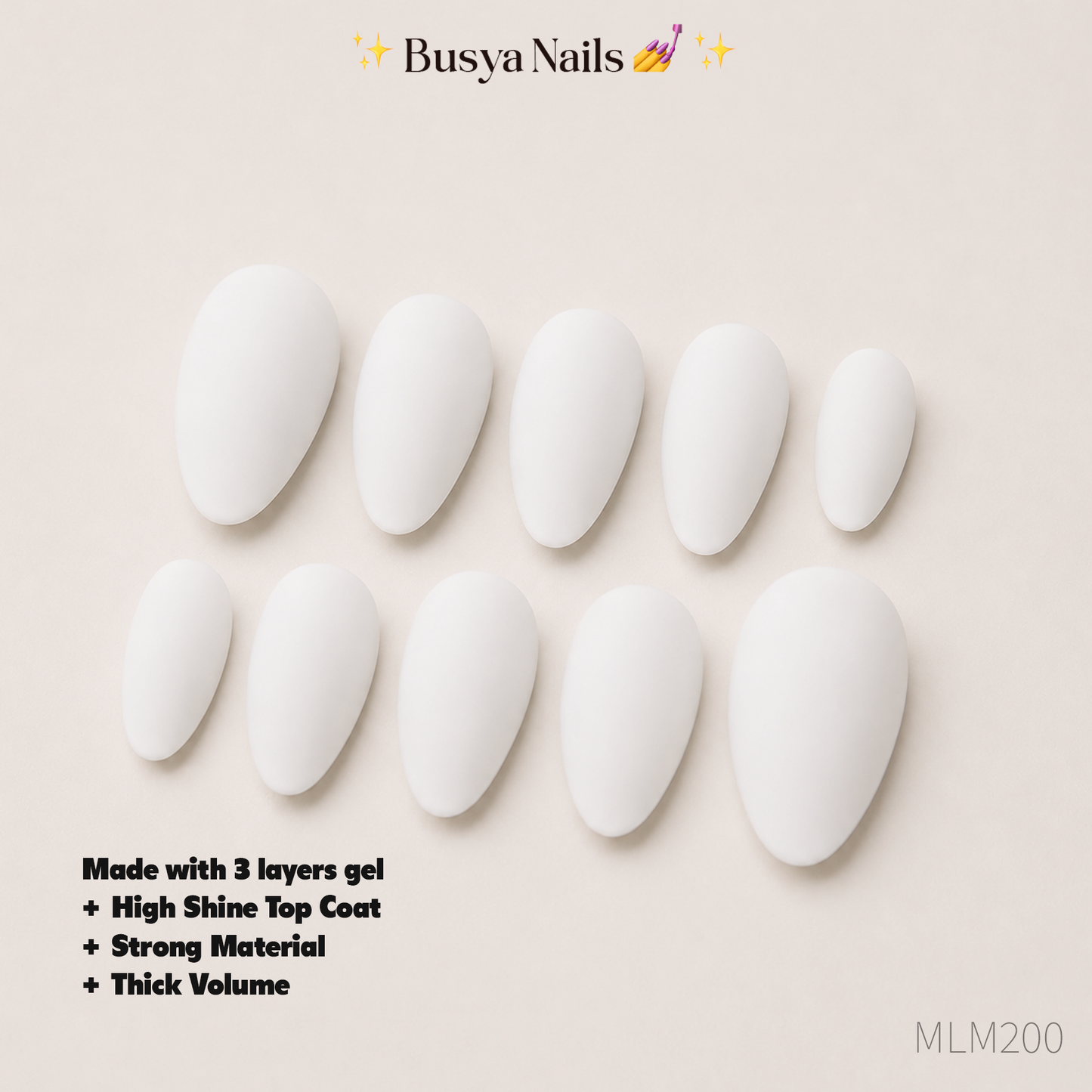Busya Nails - Milk 001 Matte Pressed On Nails Kuku Palsu Free Tools