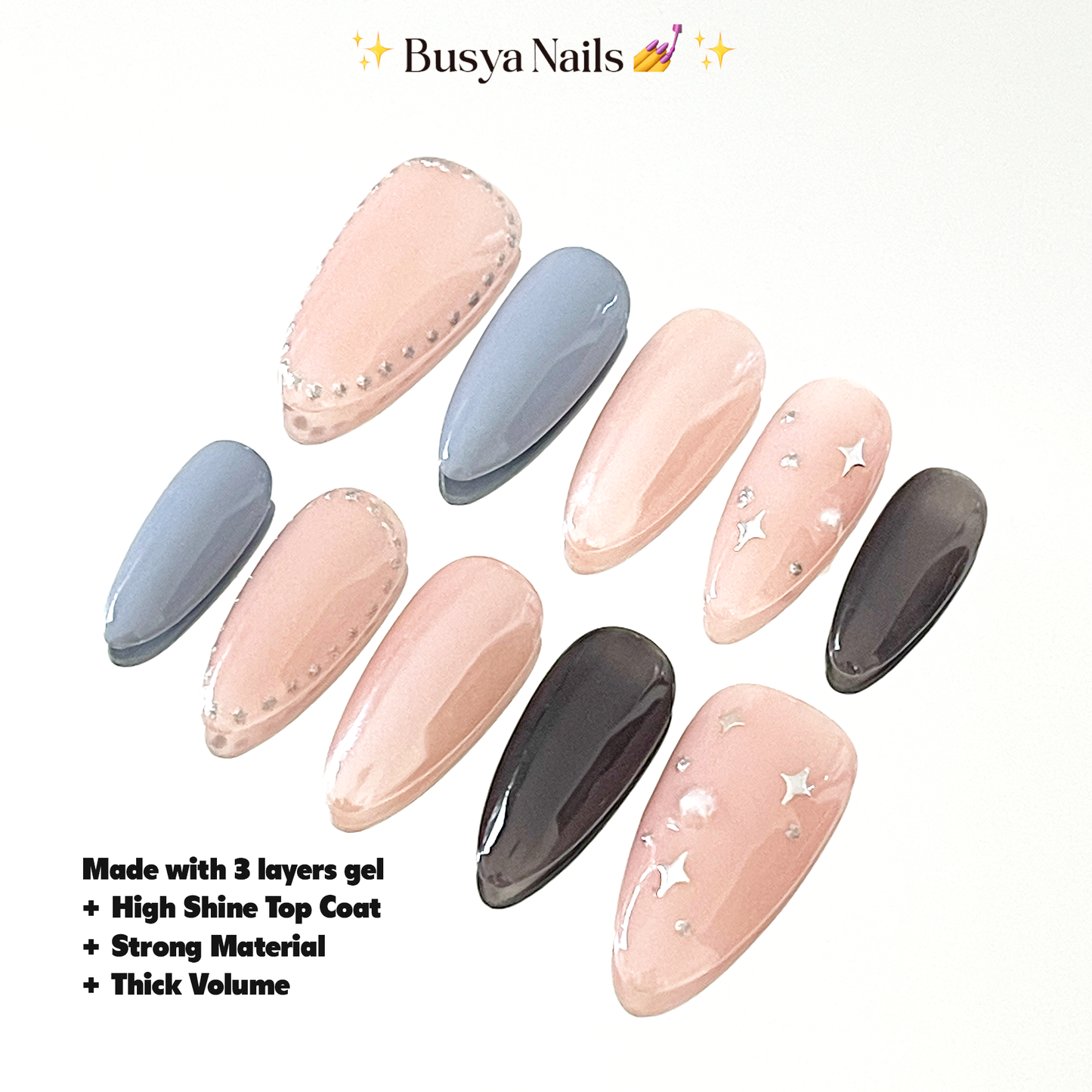 Busya Nails - Muted Cool Pressed On Nails Kuku Palsu Free Tools