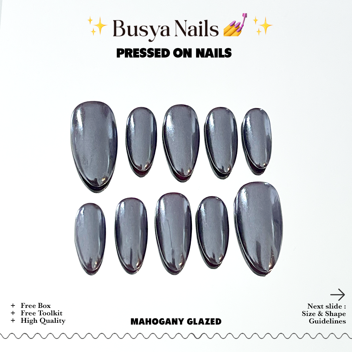 Busya Nails - Mahogany Glazed Pressed On Nails Kuku Palsu Free Tools